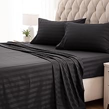 Knight Kavalier Single (60"x 90") Size 1 Piece Bedsheet Only | Flat Sheet for Single Bed Egyptian Cotton 400 Thread Count Fade Resistant Hotel Quality Bed Sheet (Black Striped, Single)