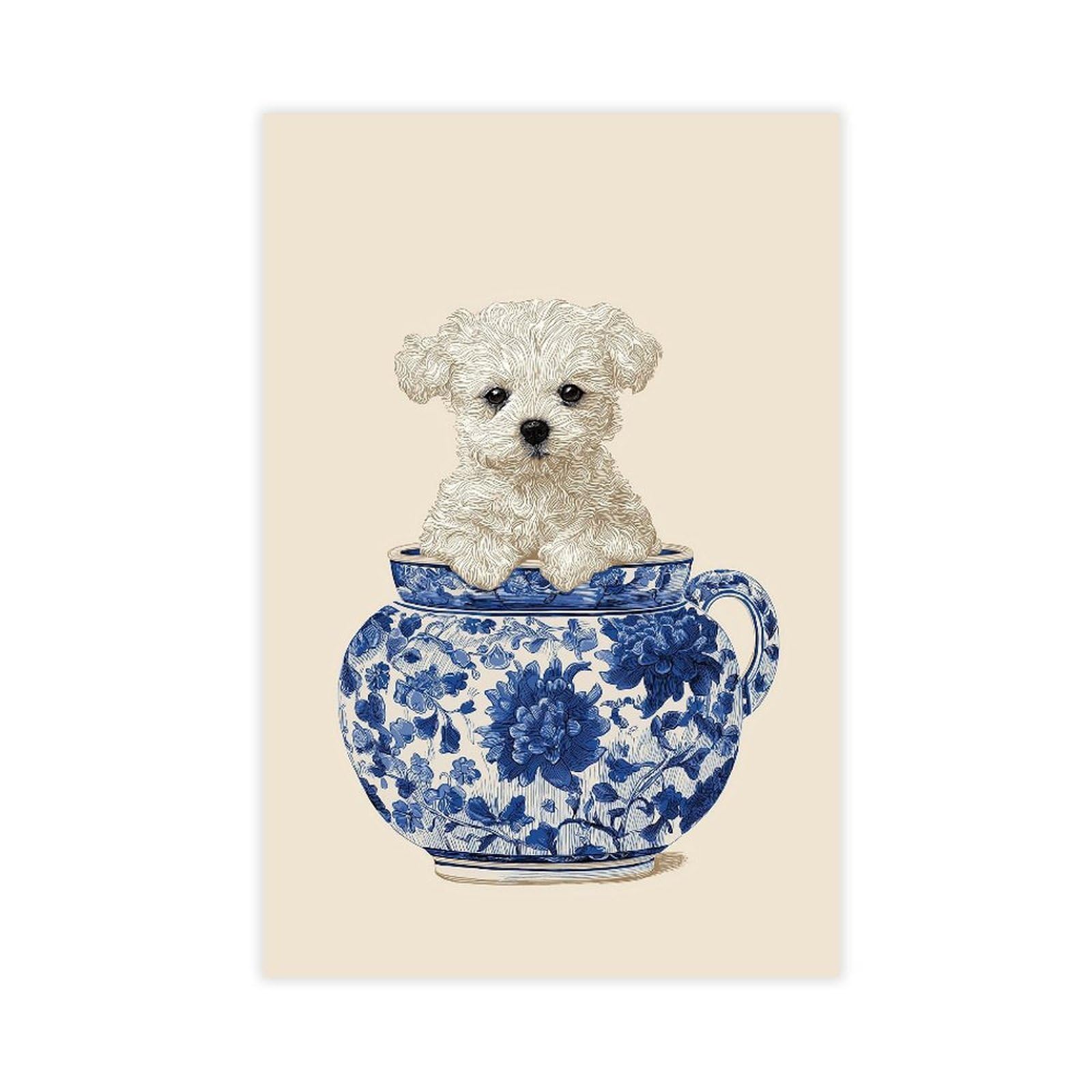 MRYCQ Cute Puppy Teacup Poster Canvas Poster for Living Room Decor Gift