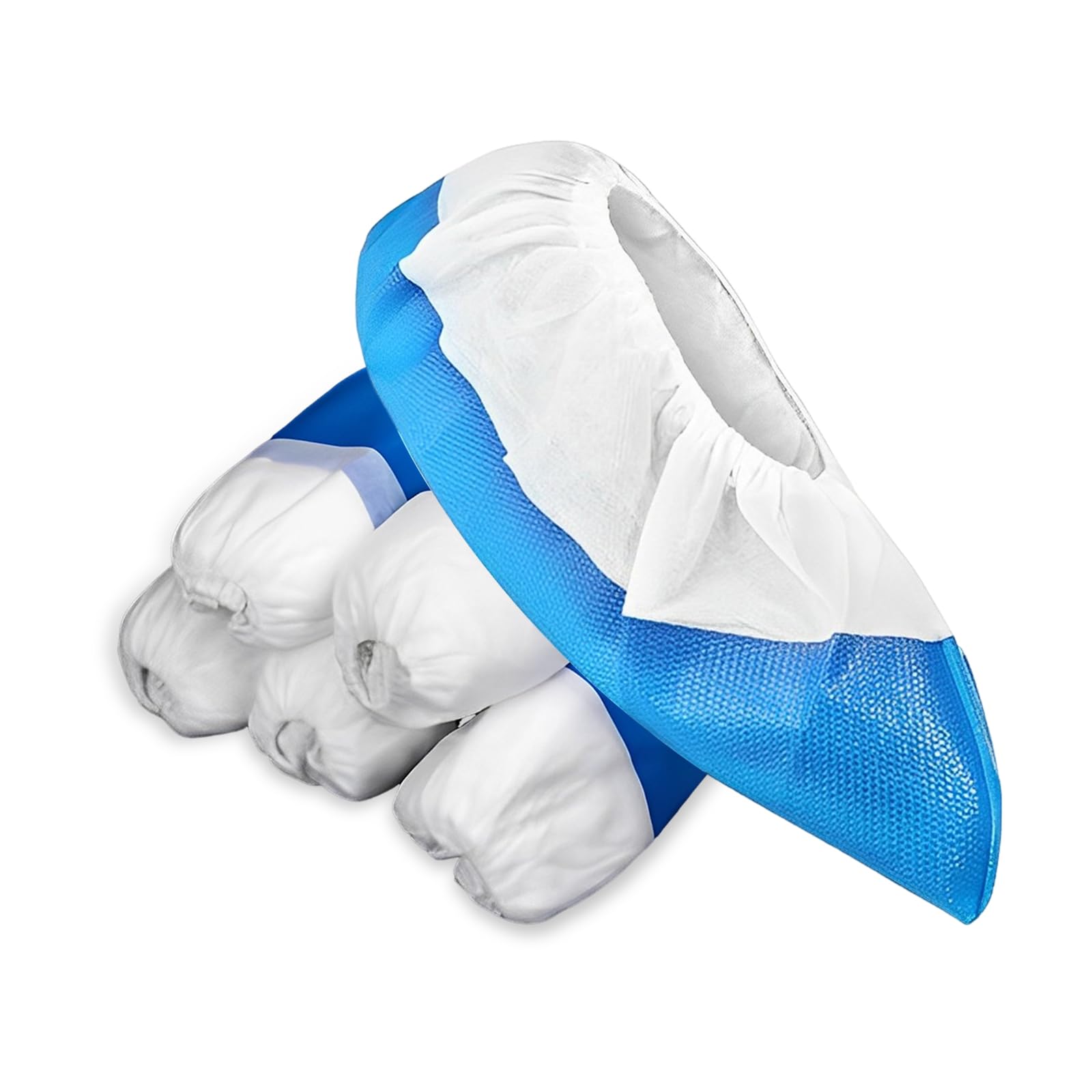 50 x Couvre-chaussures jetables, Couvre-chaussures réutilisables, CPE+PP Couvre-chaussures antidérapant imperméable, bleu/blanc Couvre-chaussures élastiques pour toutes les tailles (9,9g)