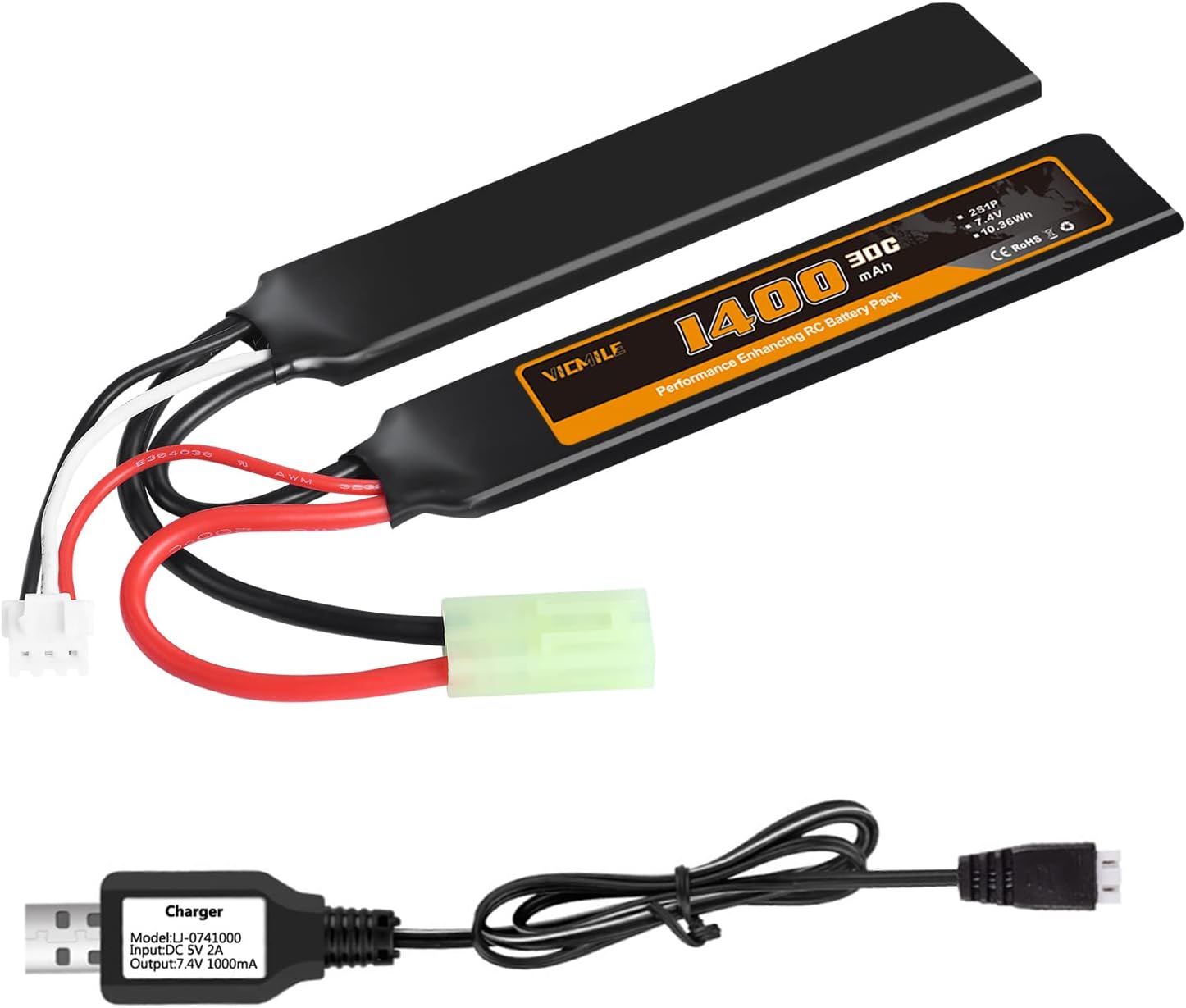VICMILE 2S Airsoft Battery 7.4V 1400mAh Lipo Battery with