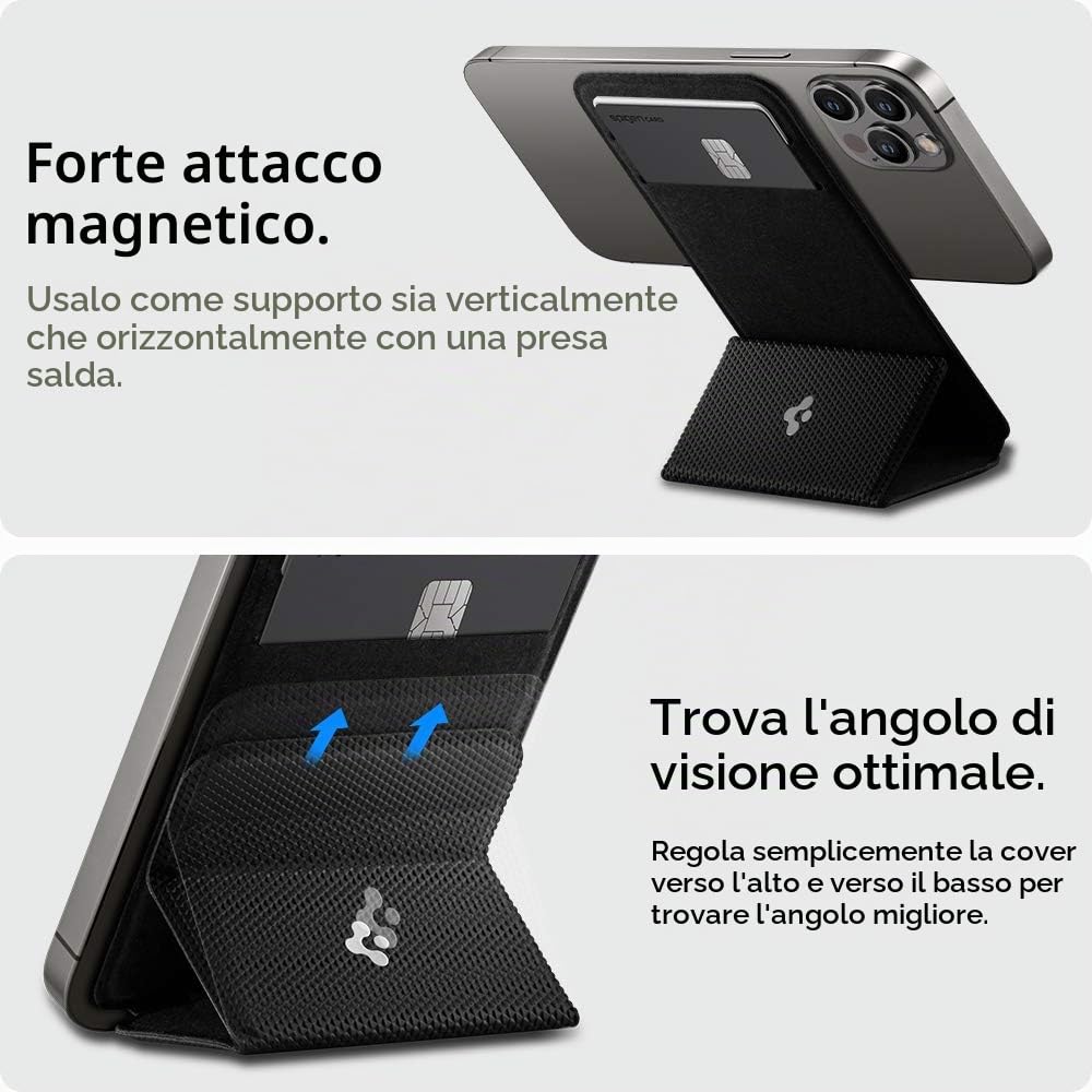 Spigen Smart Fold MagFit Portafoglio MagSafe Wallet Magnetico Portacarte con Cavalletto Compatibile con iPhone 17/16/15/14/13/12 Modelle, Accessori MagSafe