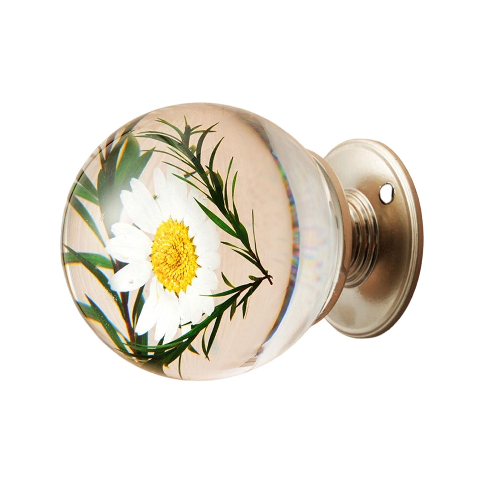 Yanwuwa White Petaled Plant Unique Resin Dressers Knob Kitchen Cabinet Door Handle Wardrobe Pulls Crystal Ball Door Knob Furniture Hardware Crystal Ball Shape Wardrobe Handle