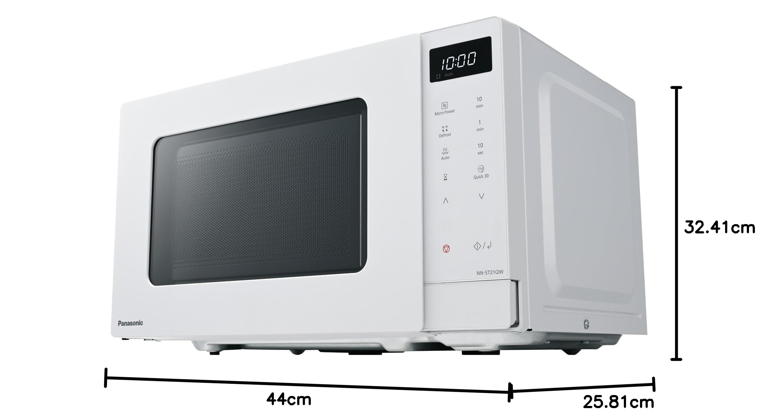 Panasonic NN-ST21QWEPG 20L Solo-Mikrowelle mit Drehteller, 800 W, automatisches Auftauen, 11 Automatikprogramme, LED-Anzeige, 5 Leistungsstufen, digitaler Timer, Weiß