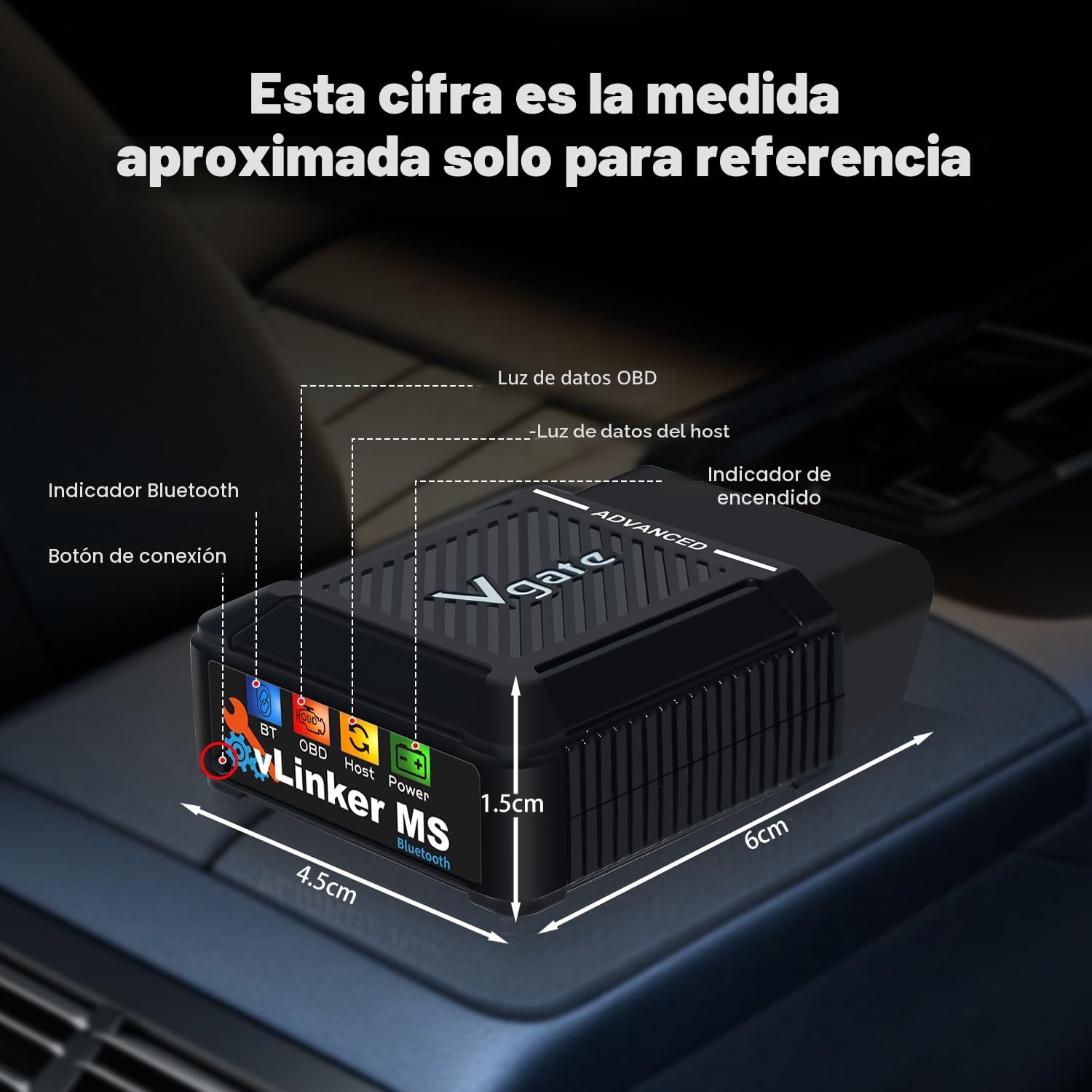 Vgate vLinker MS Bluetooth MFI Herramienta de diagnóstico OBD2 Lector de códigos de avería Adaptador de Coche Compatible con OBDII Check Engine Light para iOS, Android y Windows.