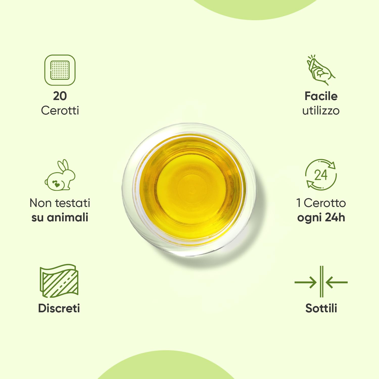 Olio di Canapa in 20 Cerotti Non Testati su Animali (1 ogni 24 ore), Sottili, Discreti, Cerotti all'Olio di Semi di Canapa Prodotti in UK, Pratico Utilizzo, Applicazione Esterna e Solo su Alcune Zone