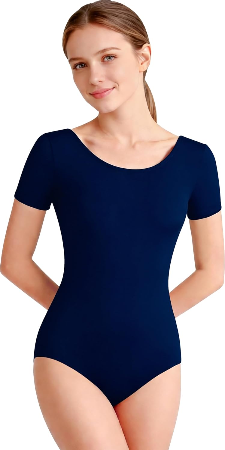 DANSHOW Women Short Sleeve Ballet Leotards for Adult Dance