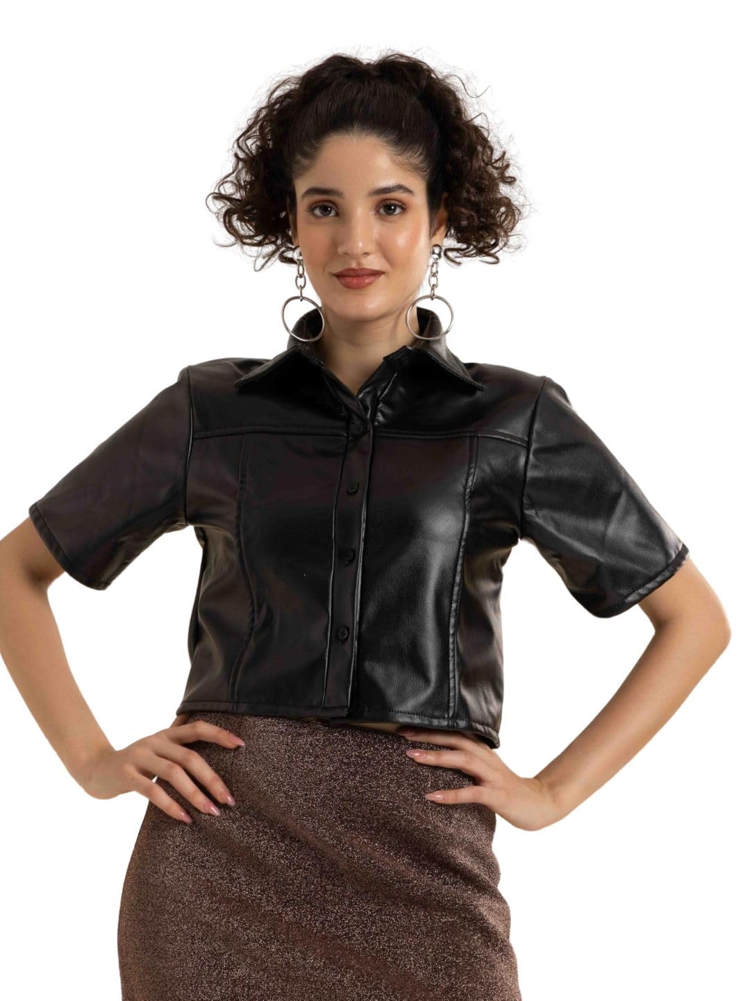 tandul Women Faux Leather Half Sleeve Western Wear Casual Jacket-picture-38