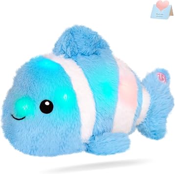 Glow Guards 12" Glowing Goldfish Plush Light Up Stuffed Animals Soft Plush Pillow Birthday Gifts for Toddler Kids Girls Boys Blue