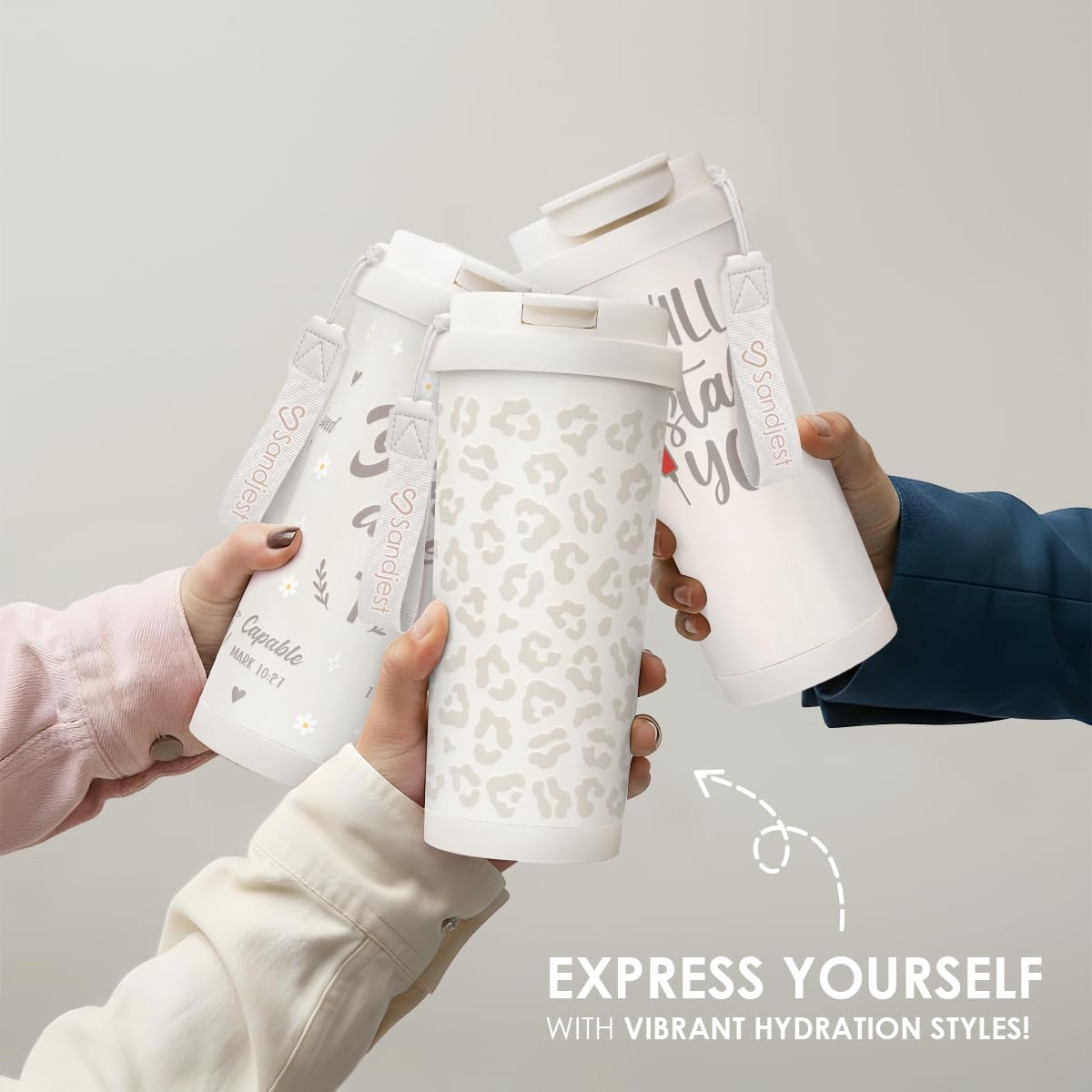 SANDJEST Leopard Tumbler - Stainless Steel 2-in-1 Lid Coffee Tumbler 18 oz, Leopard Print Insulated Travel Mug Gift for Women Girls Teens, Birthday Christmas (Beige) - Image 5