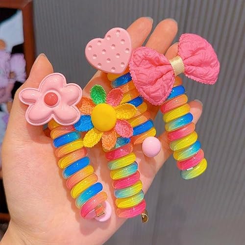 Miniatura 9 de 5 bandas coloridas para el cabello para niños, bandas de pelo de alambre de teléfono, resistente al desgaste, soporte para cola de caballo para
