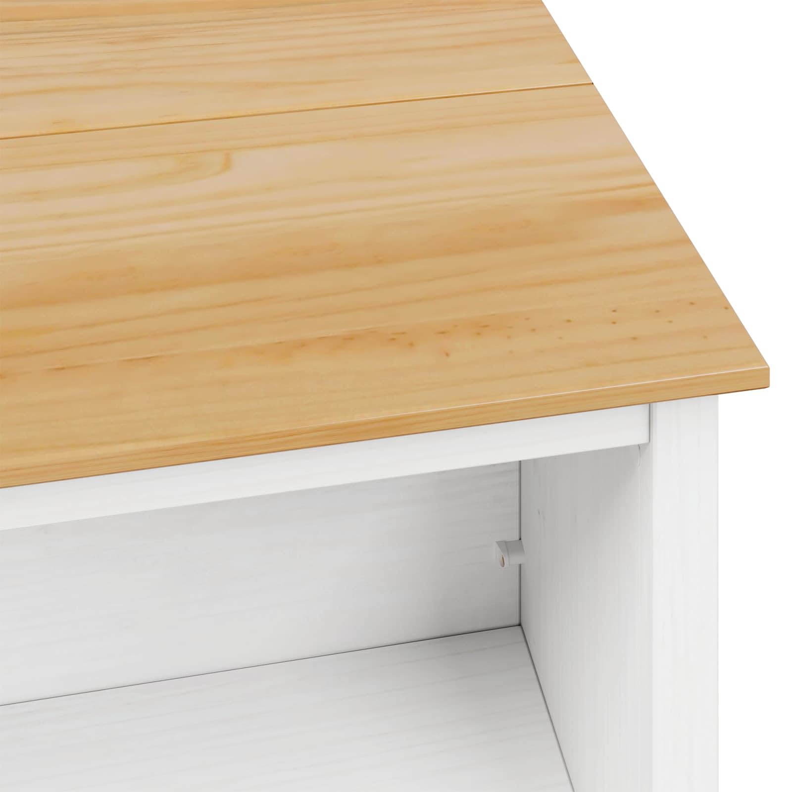 Îlot de cuisine Hill, blanc, 112 x 66 x 90 cm, en pin massif, pour un travail de cuisine fonctionnel, des surfaces de cuisson créatives et un design élégant de salle à manger, idéal pour