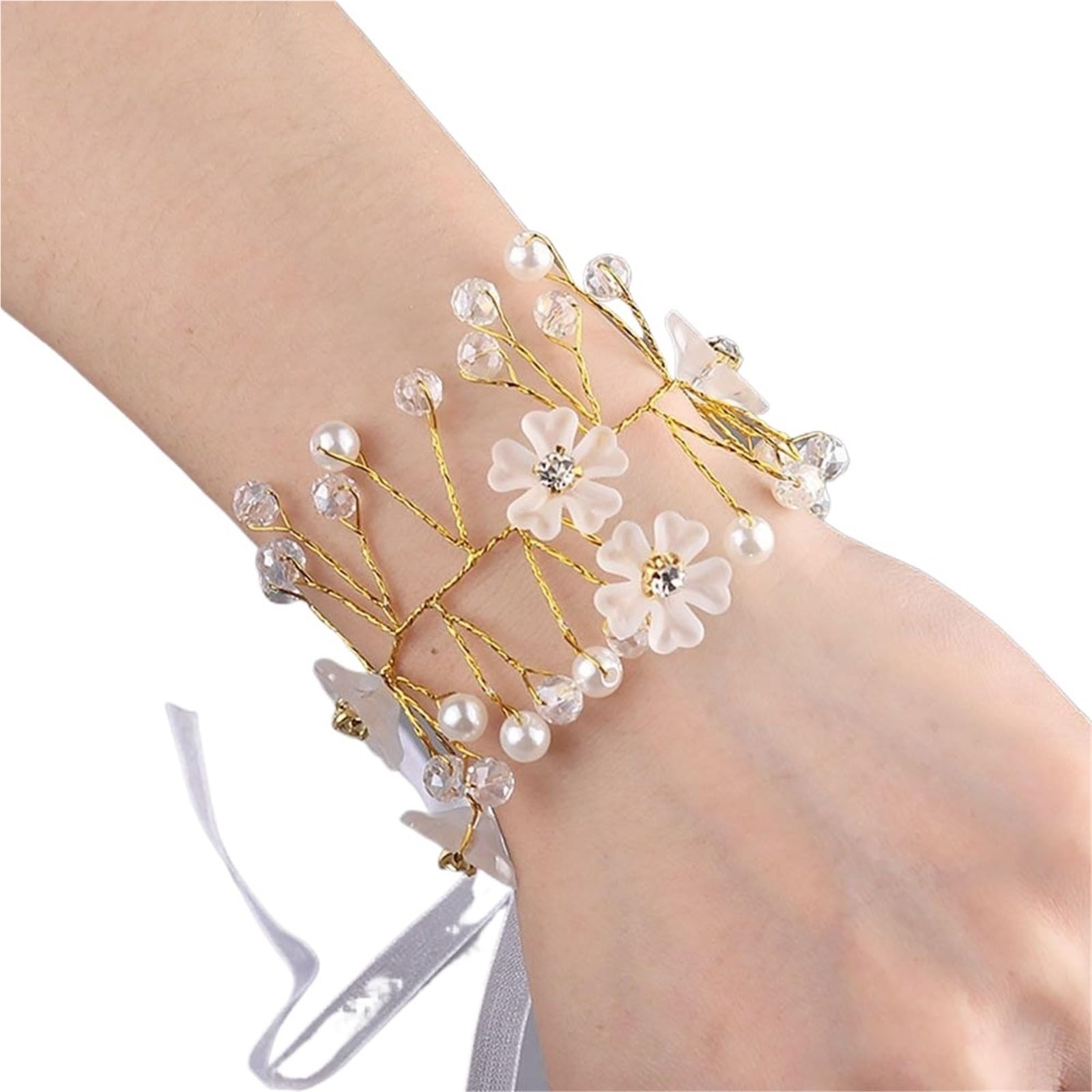 4pc Hand Flower Bridal Prom Accessories Dancing Party Decor Bride Wrist Bridesmaid Flowers(Color2)