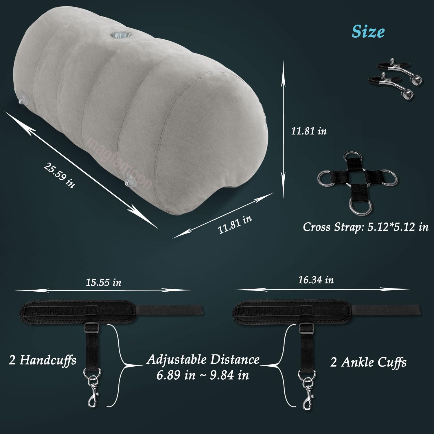 Sex Pillow Couples Sex Toys, Heart Shaped Inflatable Cushion Furniture for Bedroom Dildo Mount, Upsize Pillow with Bondage Cuffs, Cross Strap, Nipple Clamps BDSM Kit