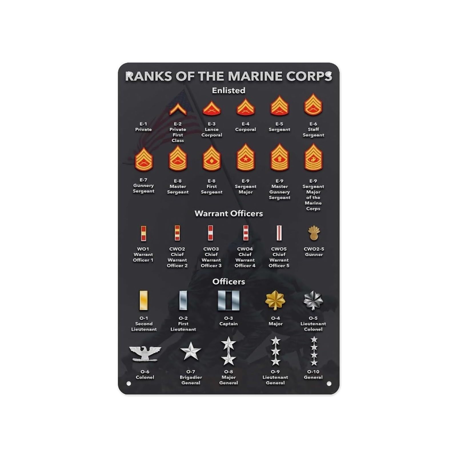 MDBJTCYZN USMC Rank Badge Identification Poster, Unframed Canvas Military Art Print, for Marine Veteran, Man Cave, Recruiting Office(Unframed,16x24inch(40x60cm))