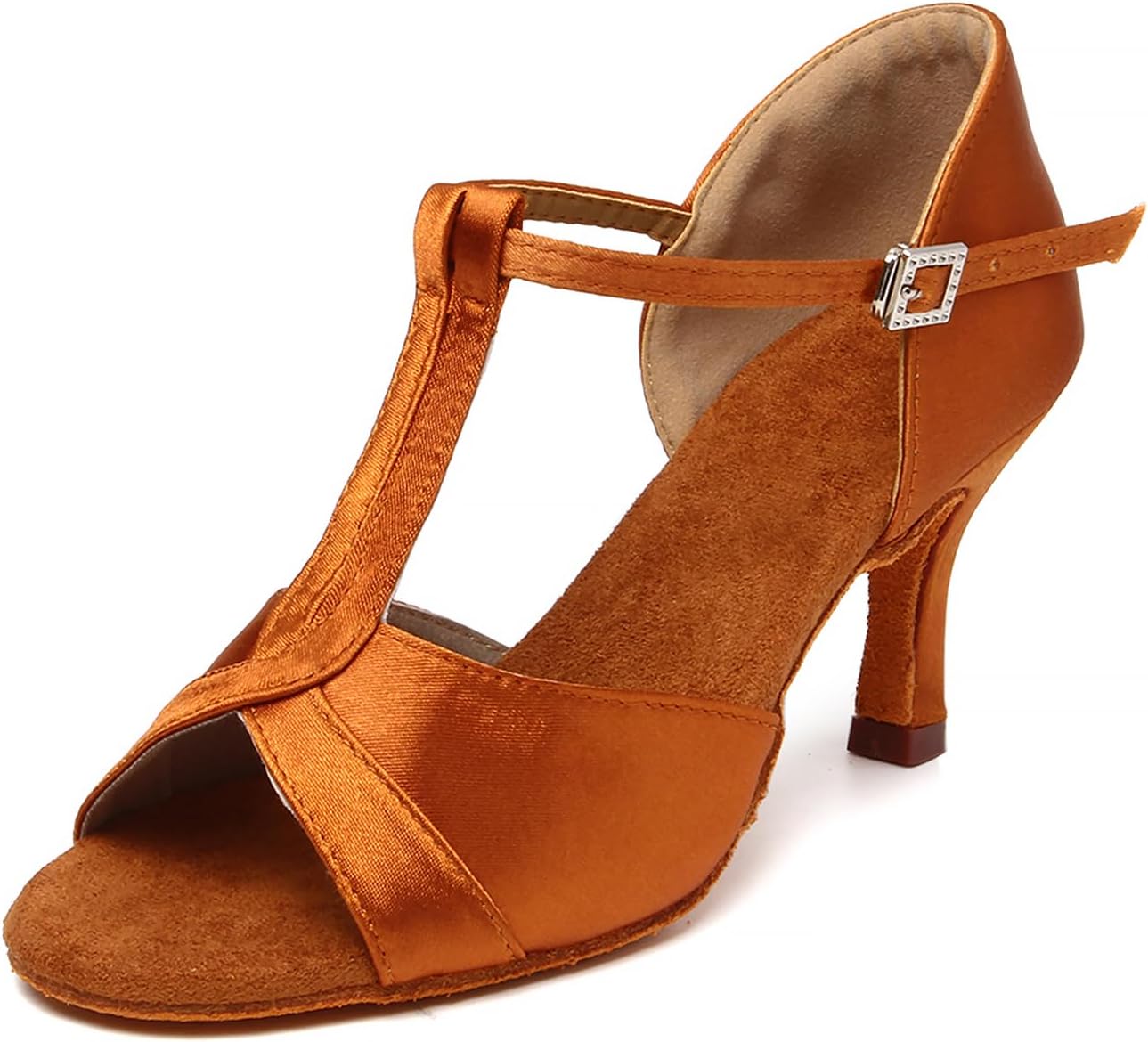 Size- 40.5 YKXLM Latin Ballroom Dance Shoes Women 3 inch Heel Salsa Tango Performance T-Strap Bachata Dancing Shoes