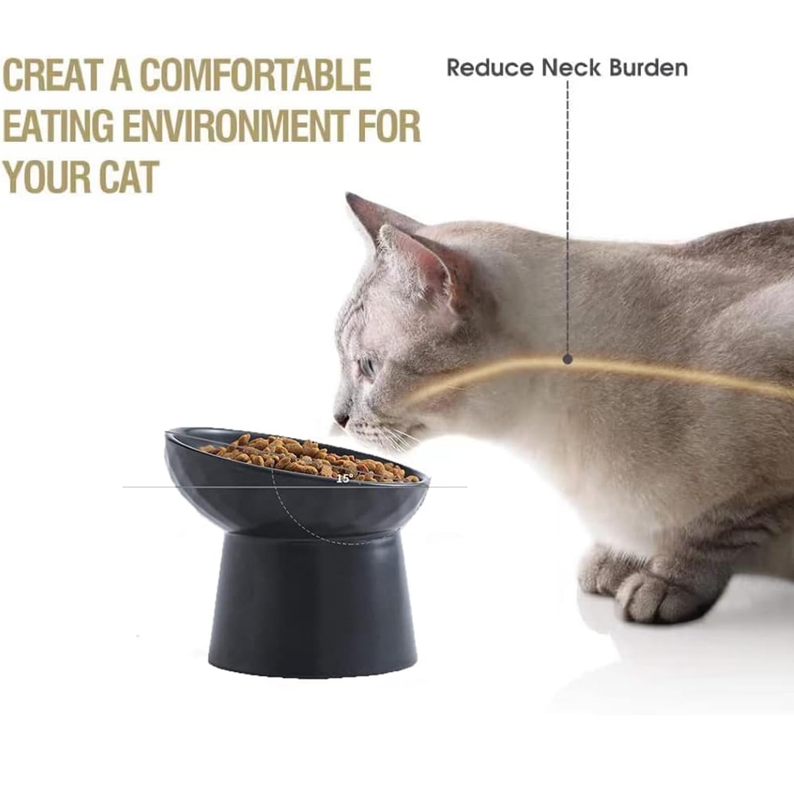 Lot de 2 gamelles surélevées en céramique pour chat - Extra larges - Pour la nourriture et l