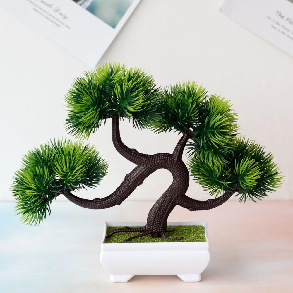 EasyByMall Pianta artificiale in vaso con muschio a quattro sfere, albero bonsai di seta realistico per decorazione domestica, scrivania da ufficio, oggetti di scena fotografici, disposizione di