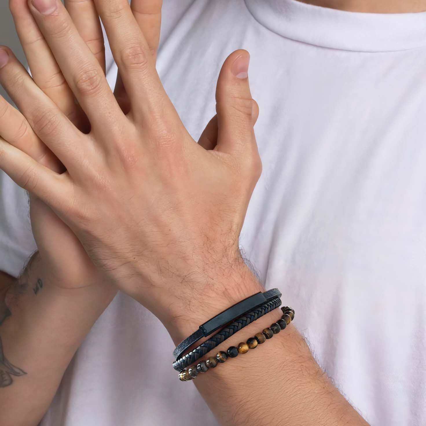 Tiger Eye Leather Bracelet Beaded Bracelet for Men Leather Bracelet - Many Layer Black Leather Bracelets Wristband with Adjustable Spiritual Jewelry, Trendy Design Gift for Men - Image 4