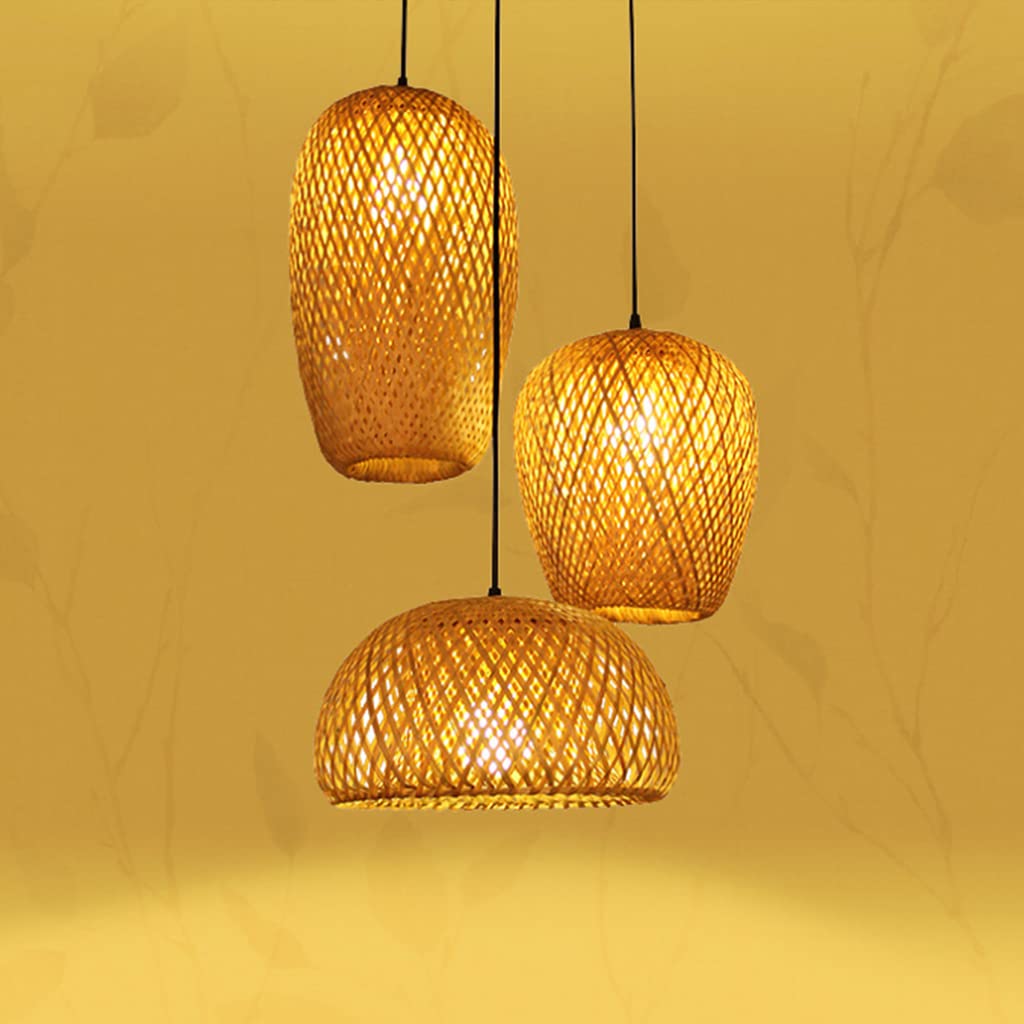 JMrider Lustre Rétro Bois D'hévéa Lampe Suspendue G9 Avec Abat-Jour Verre Pendentif Réglable Hauteur Salle À Manger Salon Lumière De Suspension Café-Bar Table À Manger Éclairage Plafond,9 Heads