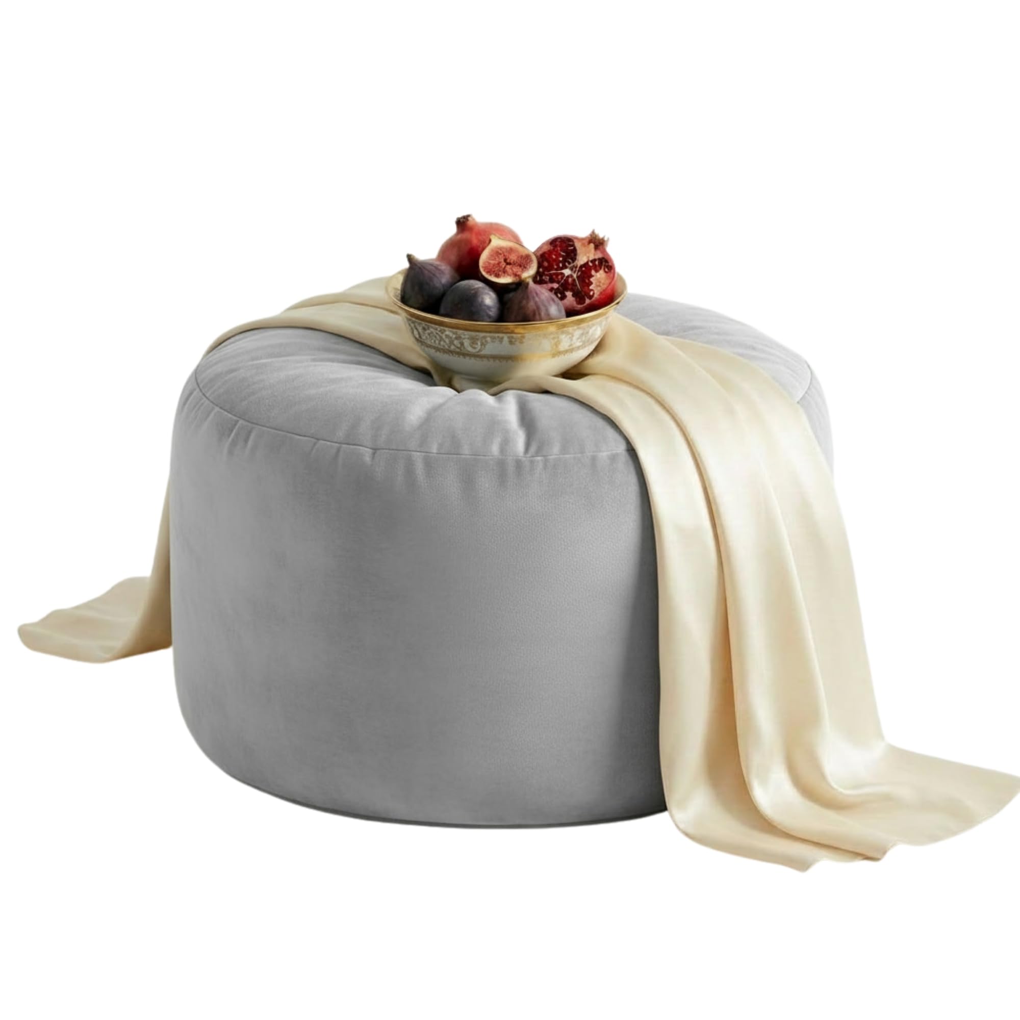 Kosiproducts Velvet Beanbag Ottoman Round Circle Footstool Pouf Chair Pouffe soft luxury Polyester, Polysterene Beads Filled (Silver, [40cmx40cmx40cm)