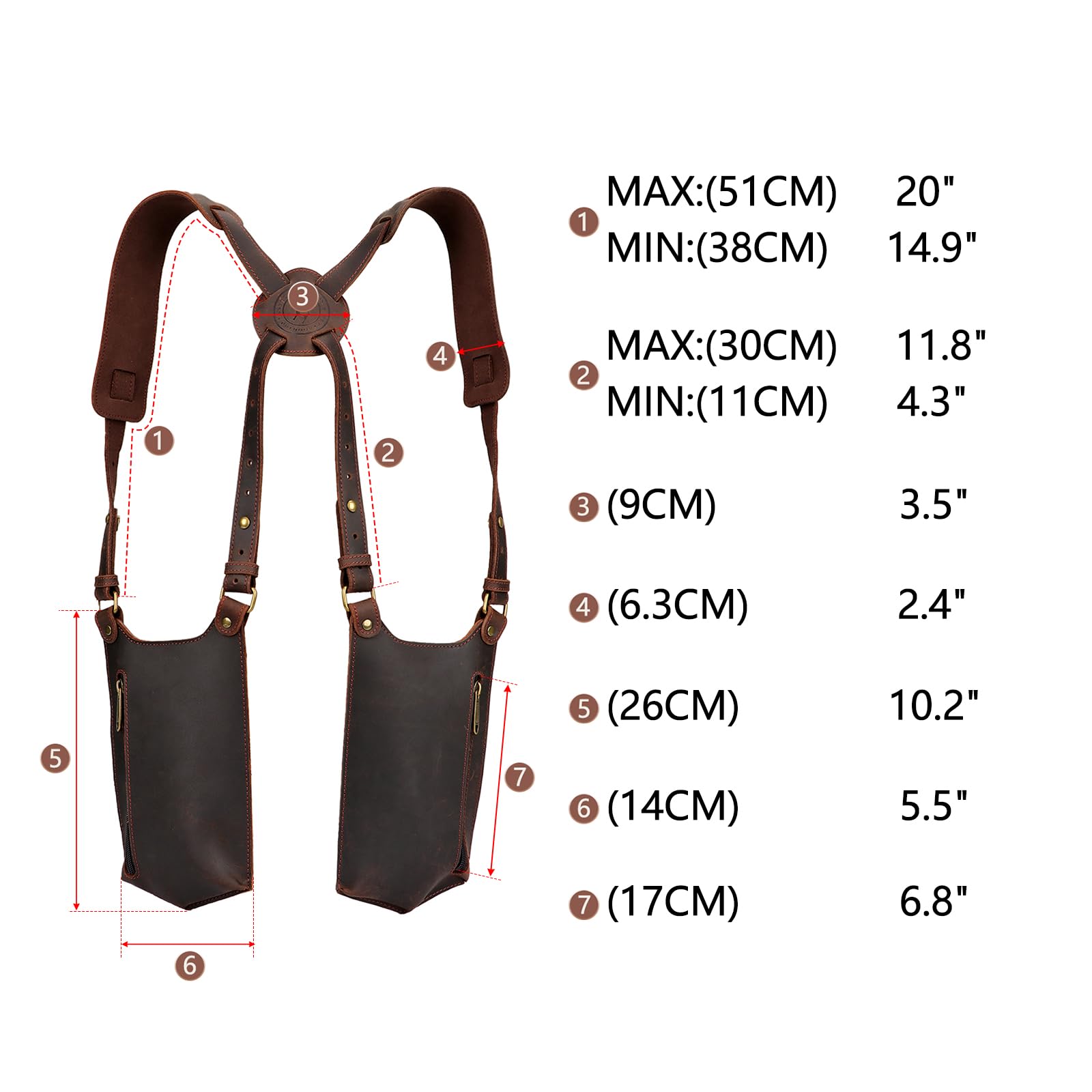 TOURBON - Sac à bandoulière antivol sous le bras pour hommes, sac en cuir avec sangle réglable, poche discrète