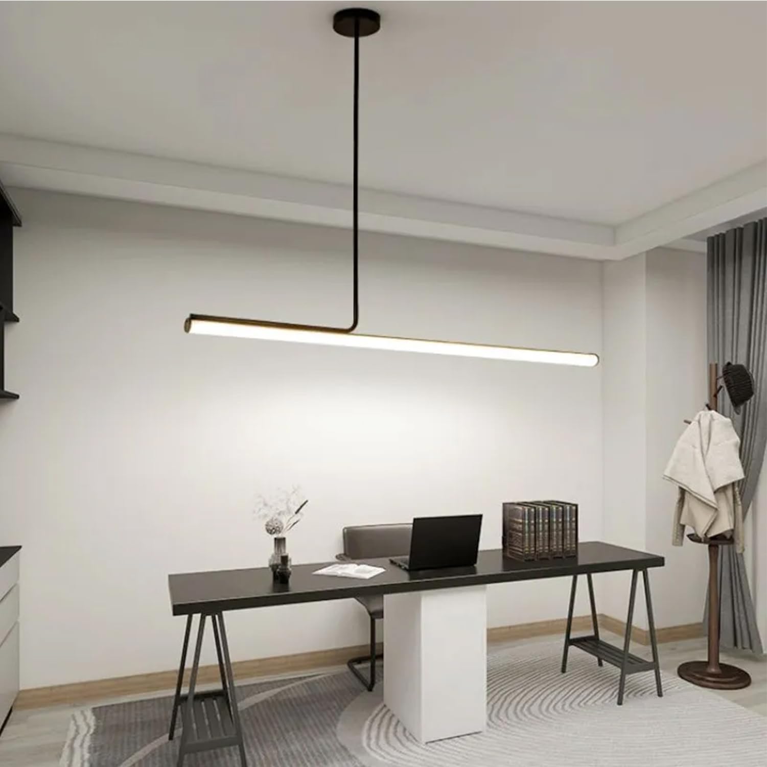Lampadario Sospensione a LED Dimmerabile con Telecomando per Cucina con Isola, Tavolo da Pranzo, Soggiorno e Ufficio – Lampada Moderna a Soffitto per Interni, Nero, A-150cm
