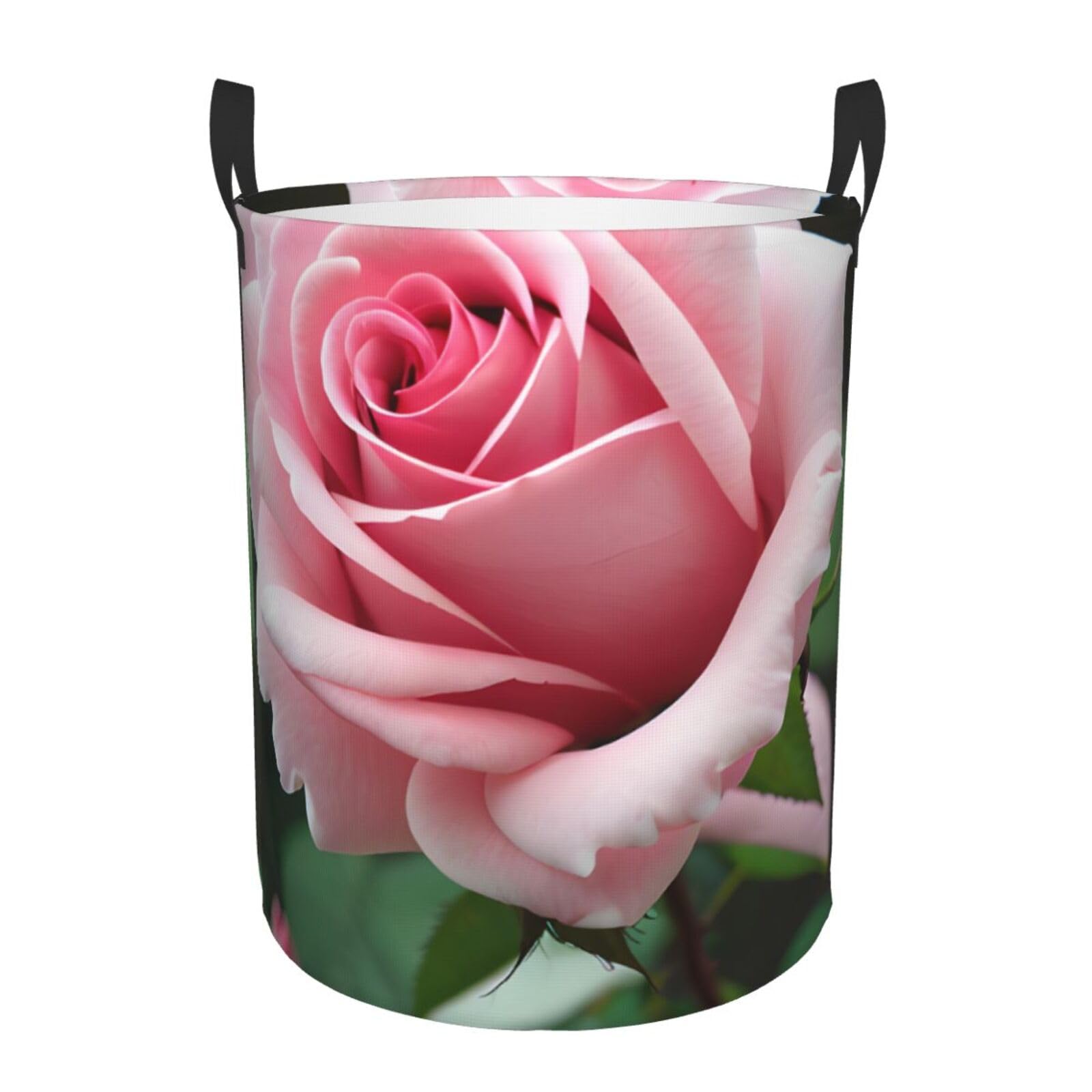 M Collapsible Laundry Hamper Round Rose Blossom Print Storage