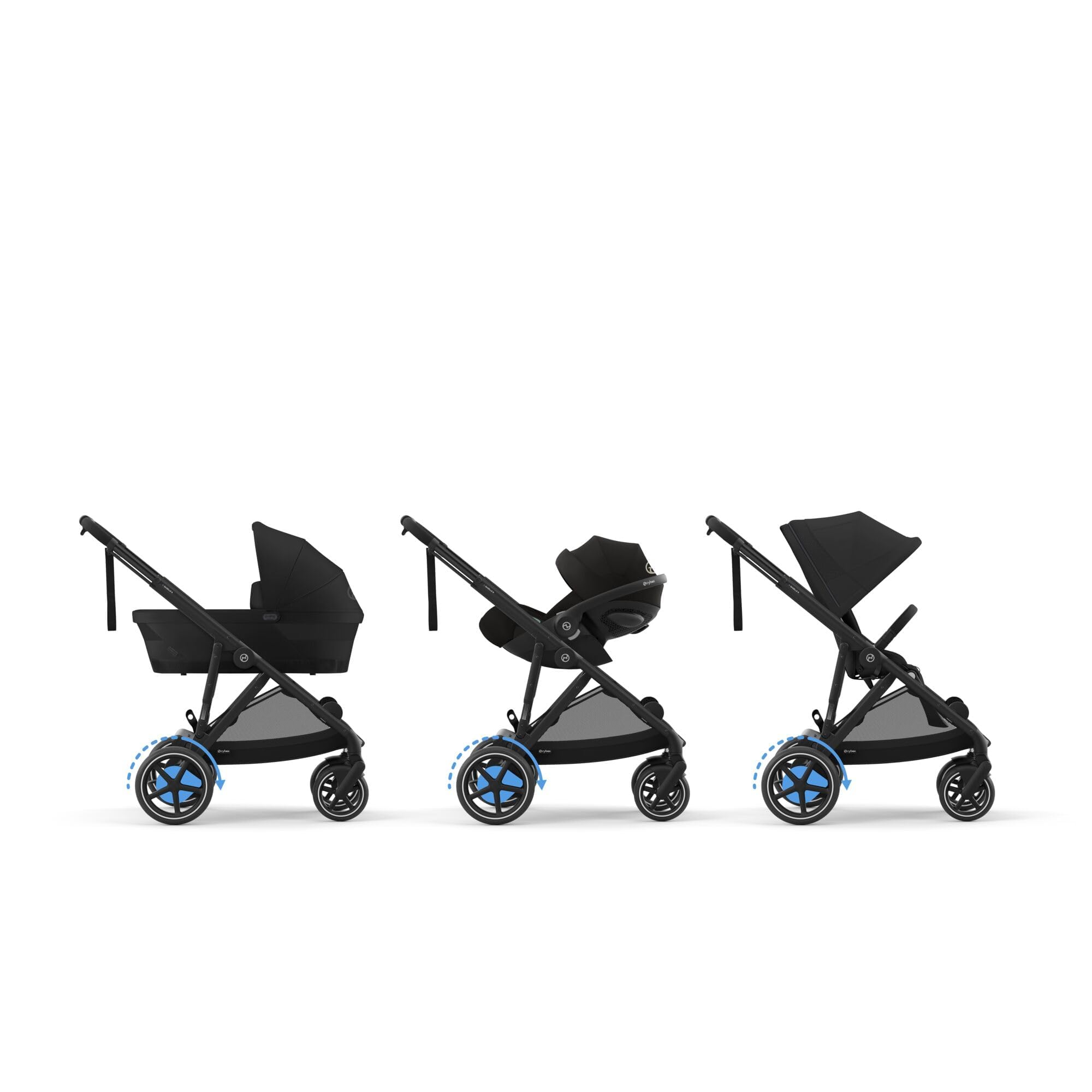 CYBEX Poussette Gold e-GAZELLE S, de la naissance à environ 4 ans, max. 22 kg (mode simple) / 2x 22 kg (mode duo), système tout-en-1 avec propulsion électrique et 20+ configurations, Noir lune
