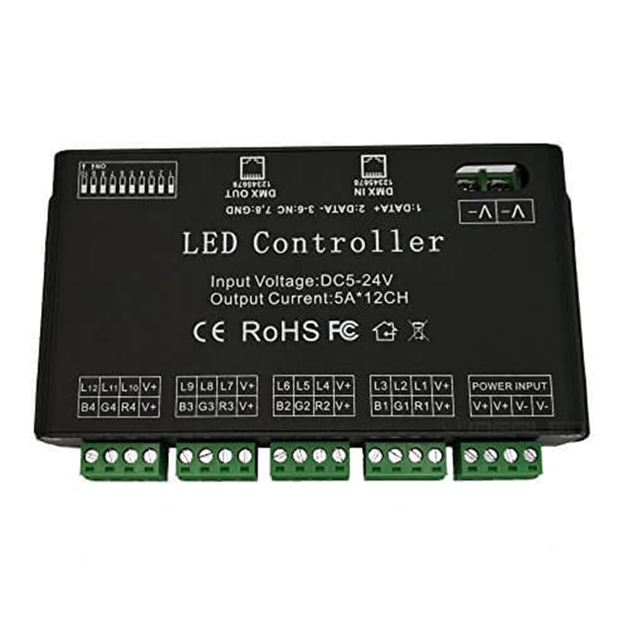 12 Kanal DMX Decoder,DMX512 Decoder RGB LED Controller 60A PWM DMX512 Dimmertreiber für RGB LED Streifen,RGB LED Strips und LED Modullicht DC12V-24V