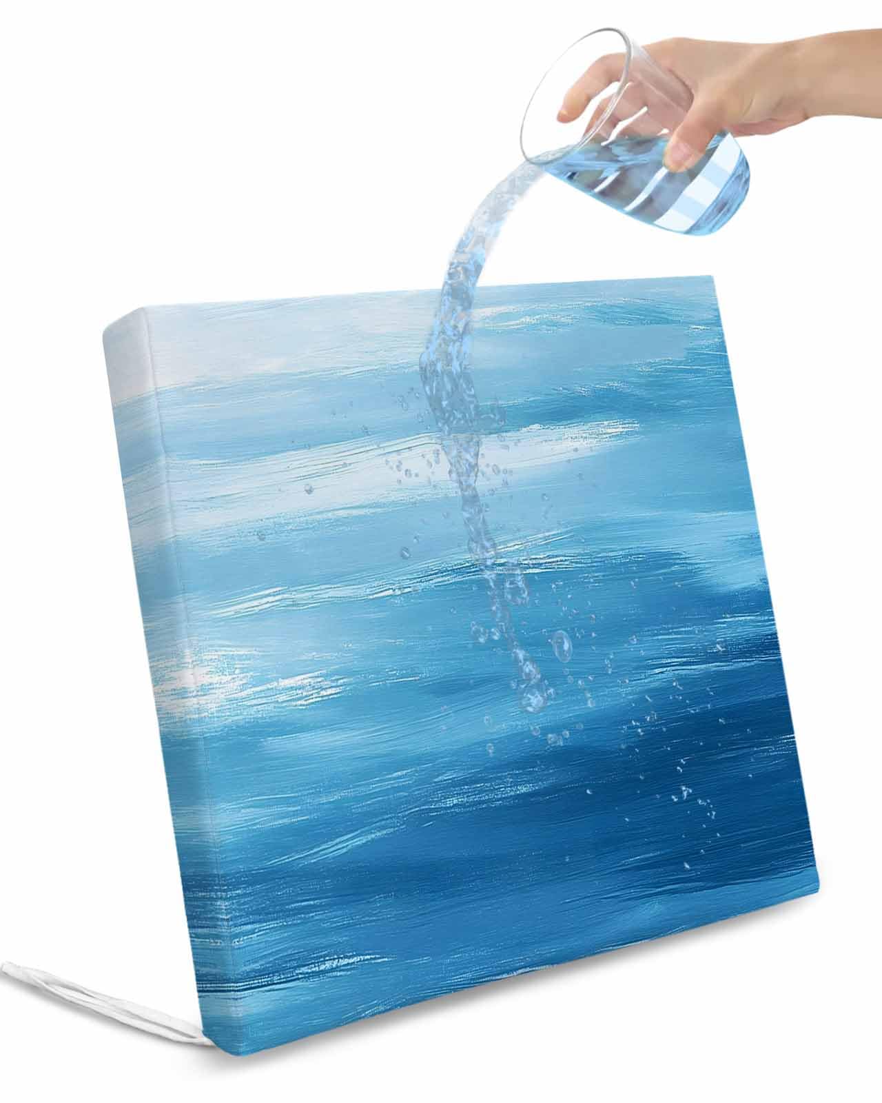 2 Pack Sky Blue Ocean Waterproof Cushion Covers with Ties, Outdoor Patio Chaise Lounge Chair Seat Cushion Slip Covers Replacement(Only Cover) Abstract Oil Painting Coastal Wave 20