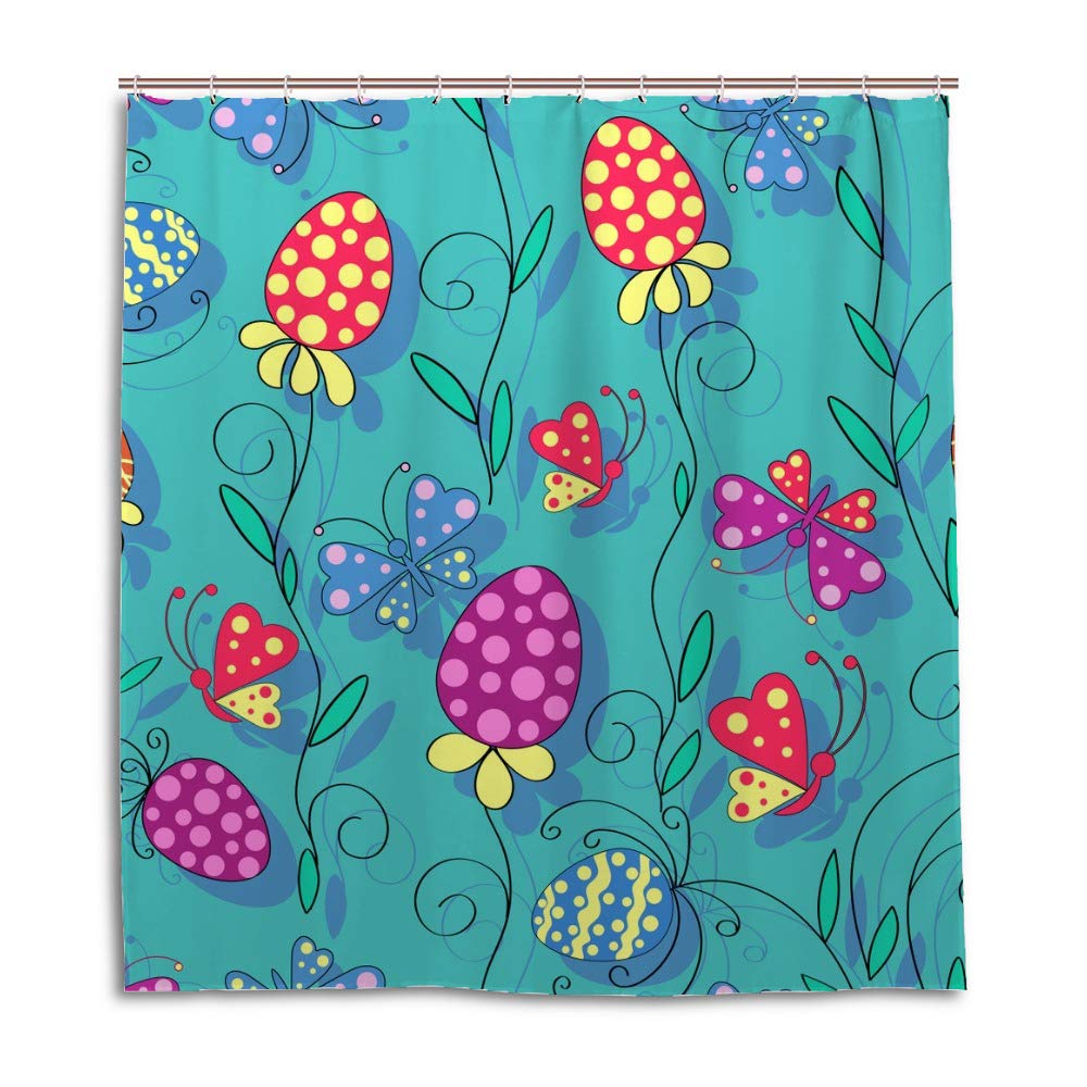 Rideau de douche imperméable motif œufs et papillons multicolores - Taille 66x72 inch