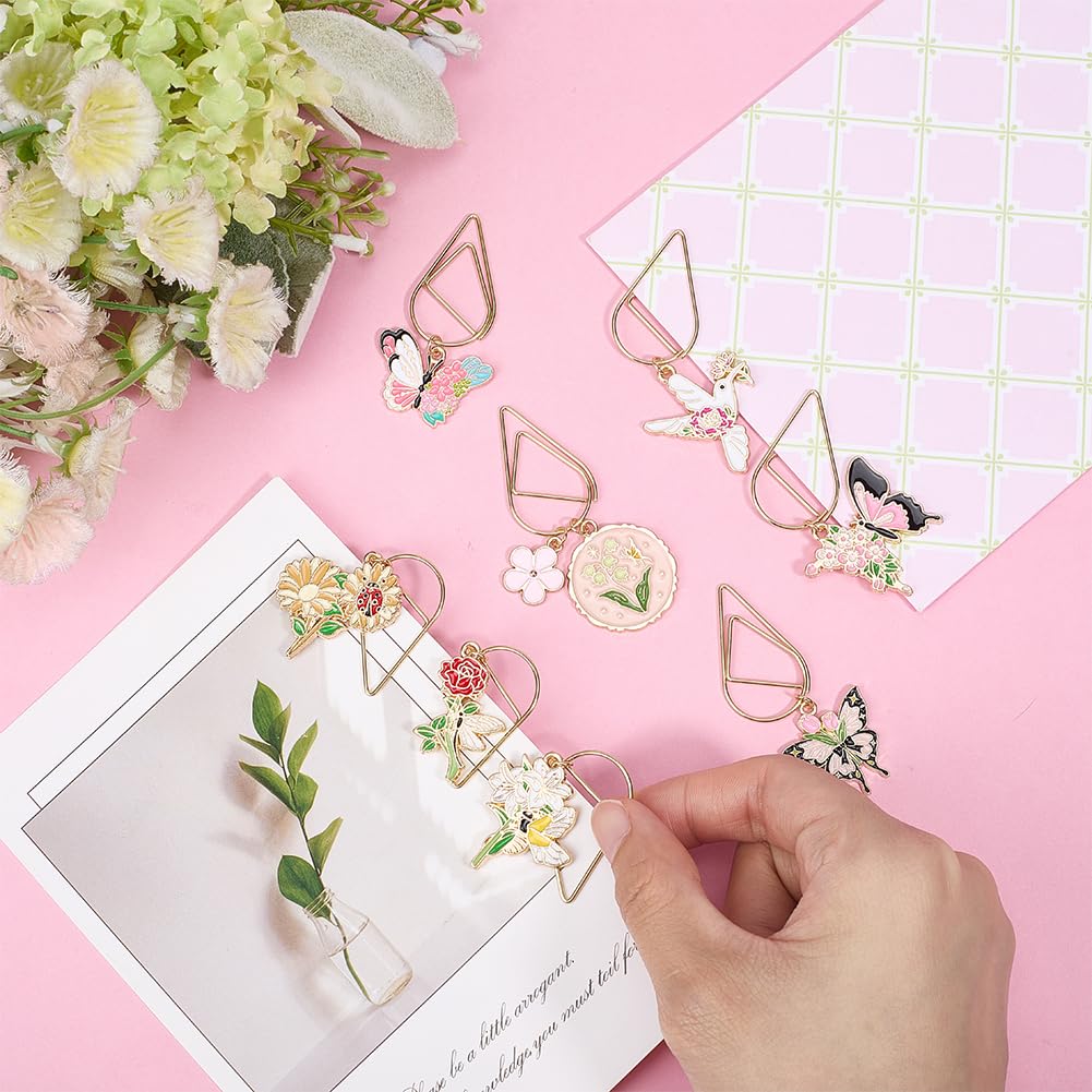 Lot de 8 trombones en métal en forme de fleurs - Jolis marque-pages avec émail - Fleurs et papillons - Cadeau pour les amateurs de livres - Marque-page - Articles de papeterie - École
