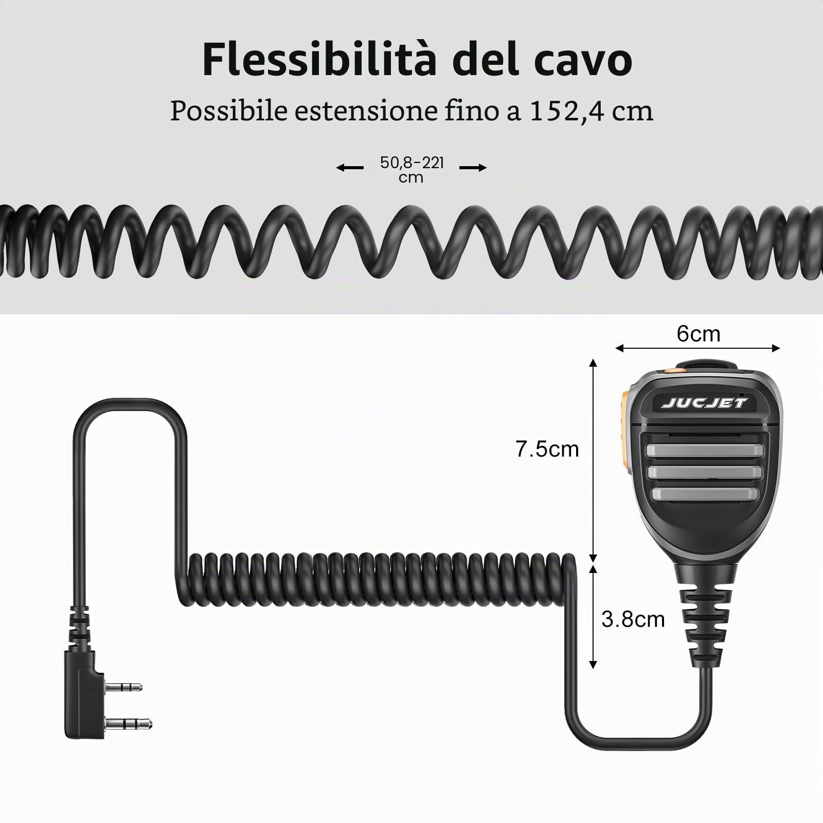 Microfono per altoparlante da spalla per walkie talkie con jack da 3,5 mm per cuffie BF-888s UV-5R UV-82 UV-S9 BF-F8HP UV-10R UV-11R BF-H6 GT-3 GM-15PRO(2 pezzi)