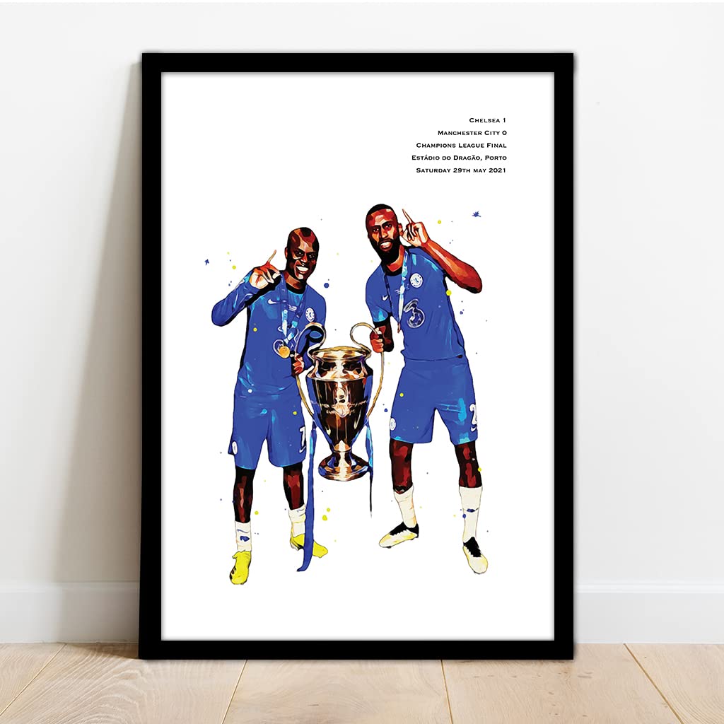 CHELSEA | N'GOLO KANTE | ANTONIO RUDIGER | HAND DRAWN FRAMED ILLUSTRATION PRINT POSTER