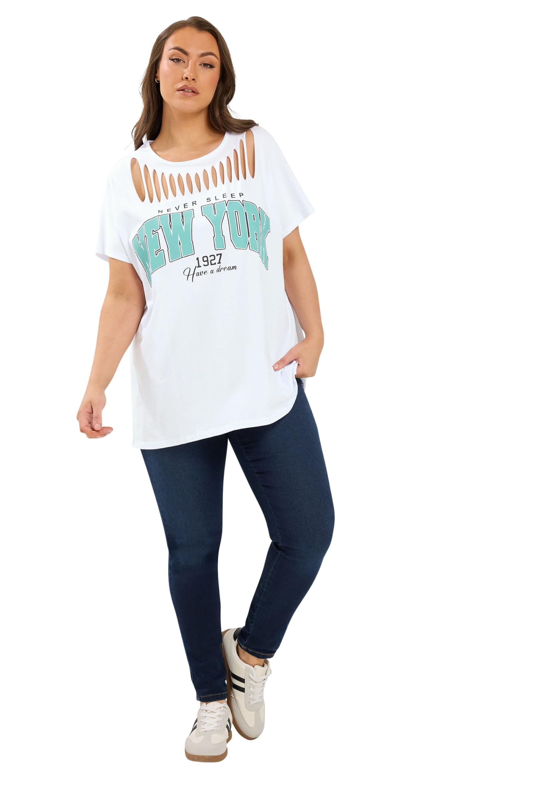 Yours Women's White Slash Detail Top In | Size: 26-28