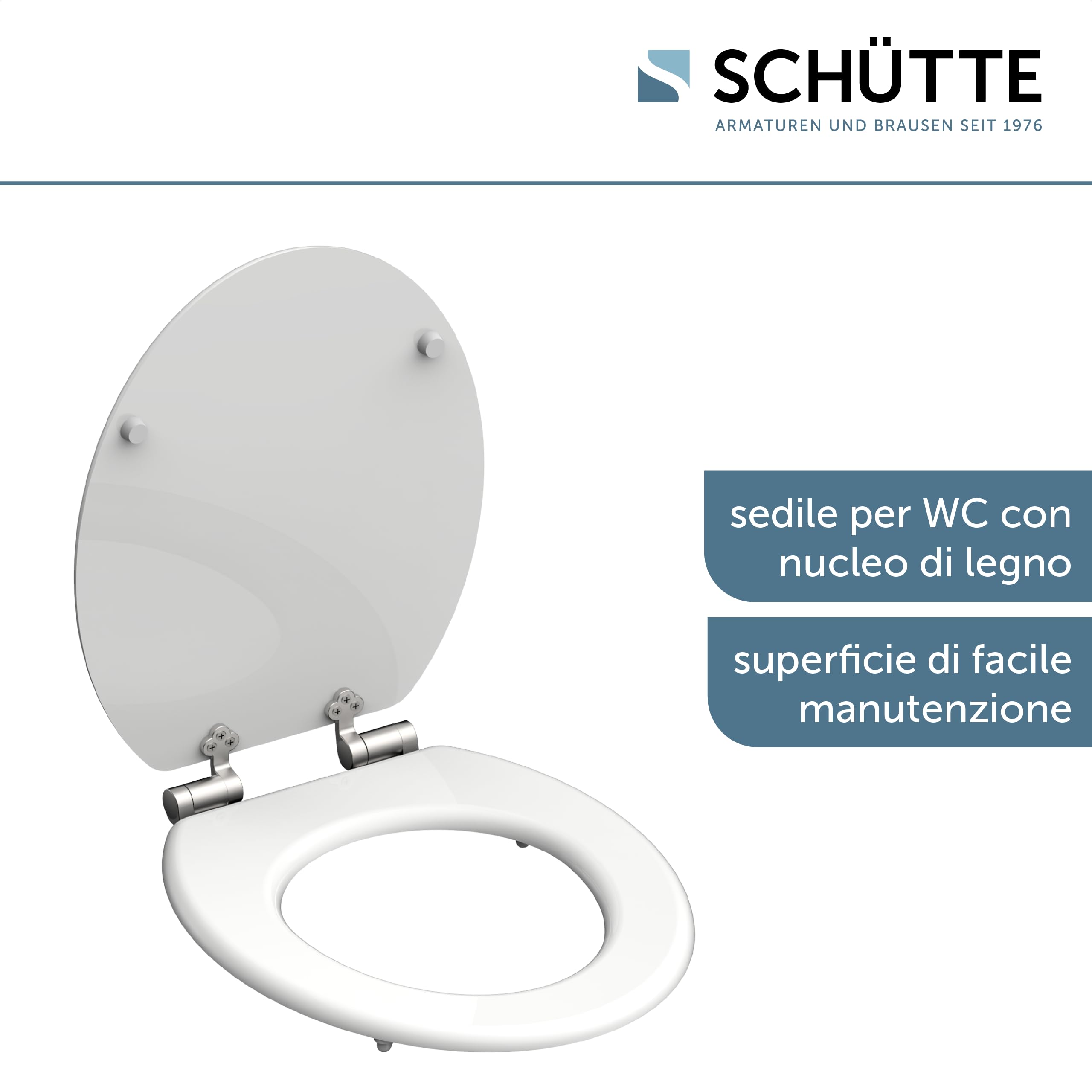 Schütte 84100-A - Coperchio con anima in legno (carico massimo del sedile del water 150 kg), con meccanismo di abbassamento, colore: bianco