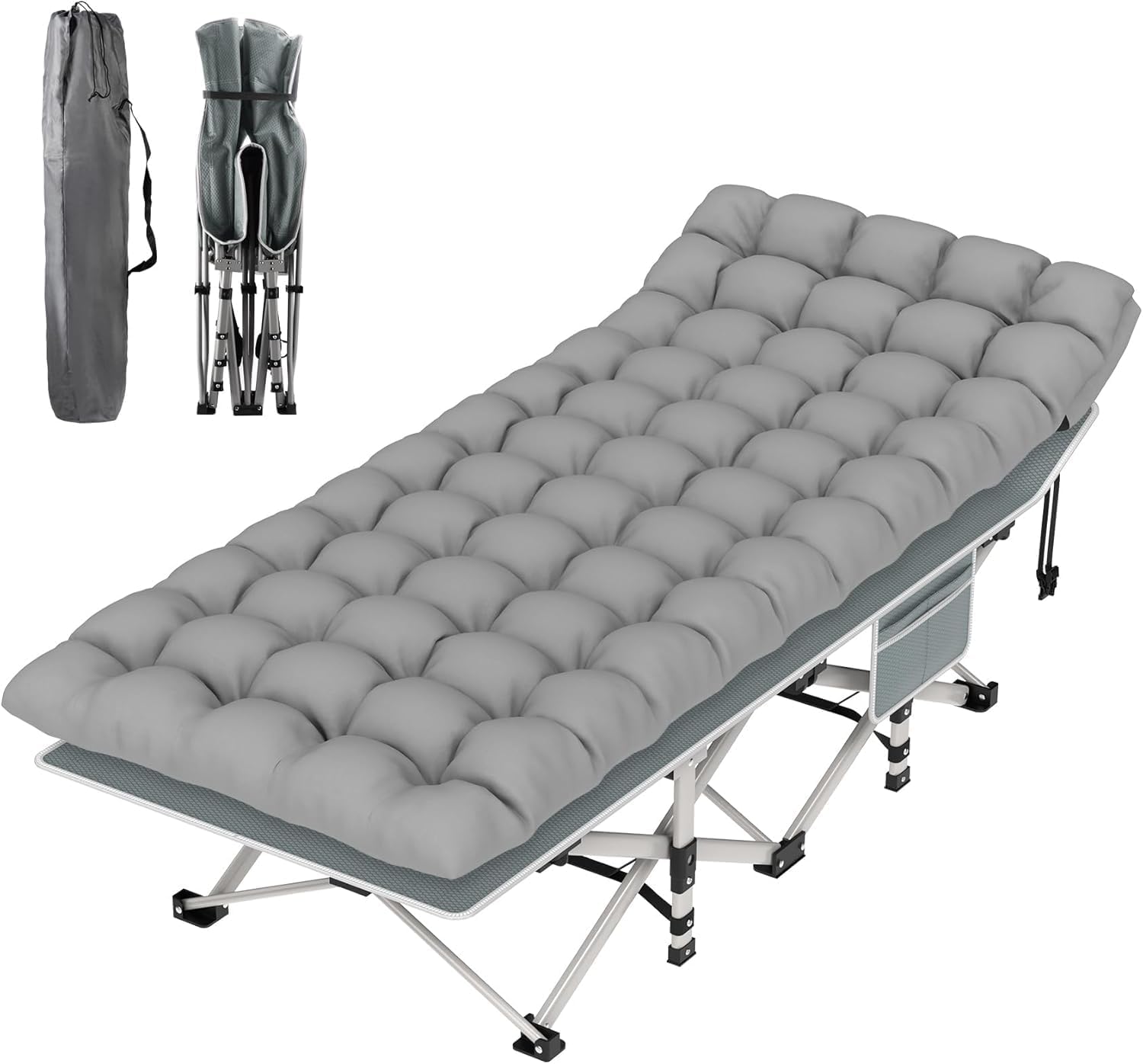 Folding Camping Cot for Adults, Heavy Duty Portable Sleeping Cot with Mattress and Carry Bag, 1200D Double Layer Oxford Fabric