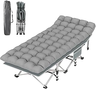 HealSmart Camping Cot for Adults, Heavy-Duty Portable Cot Bed with Mattress, Foldable Padded Sleeping Cots for Camping Travel Tent Day Bed Outdoor & Home Guest, Max Load 500 LBS, 75"x28"x15", Grey