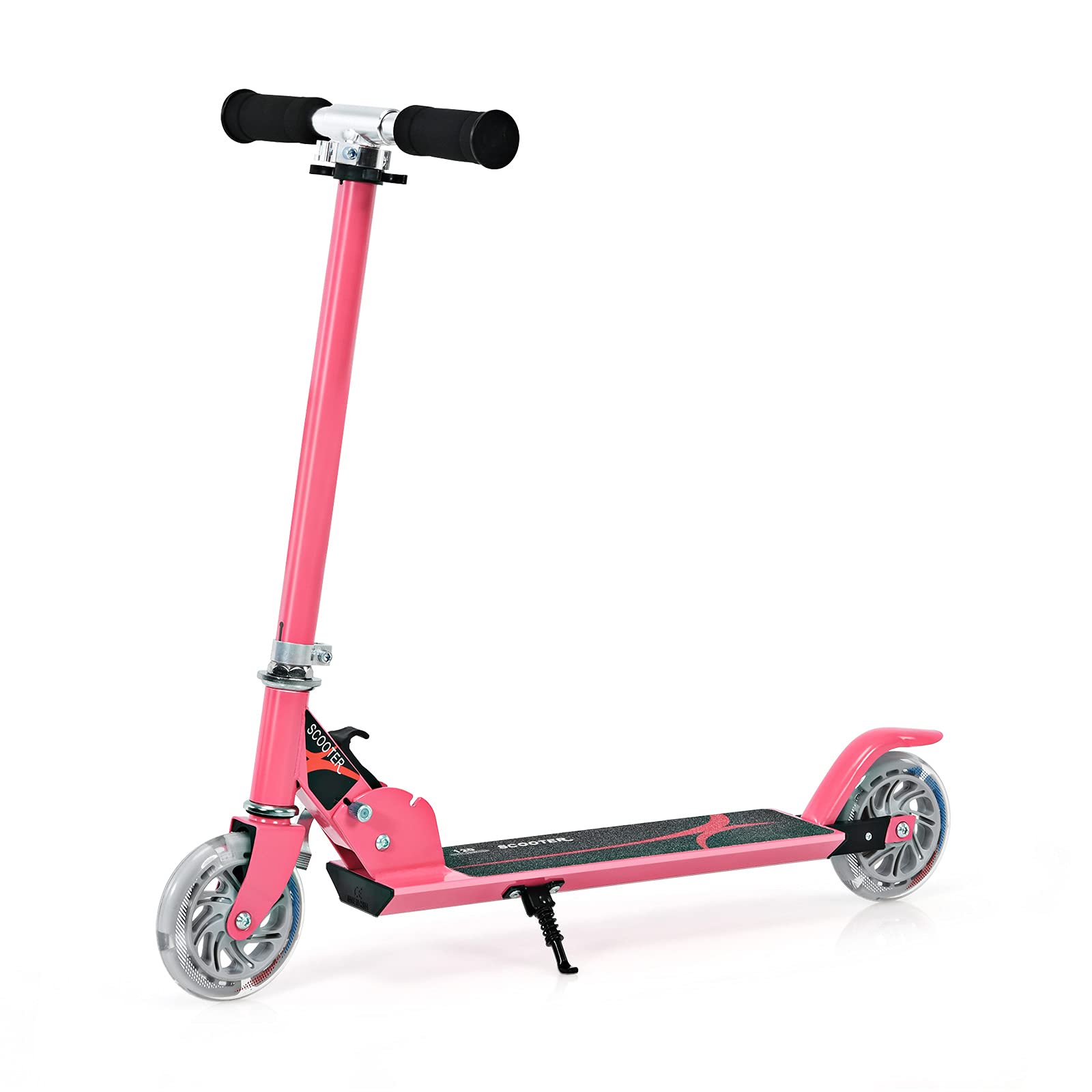 KOMFOTTEU Monopattino Bambini con 2 Ruote LED, Monopattino Bambina Pieghevole in Alluminio con Altezza Regolabile, Crico Massimo di 70 kg, Scooter Portatile per Bambini da 4 Anni+