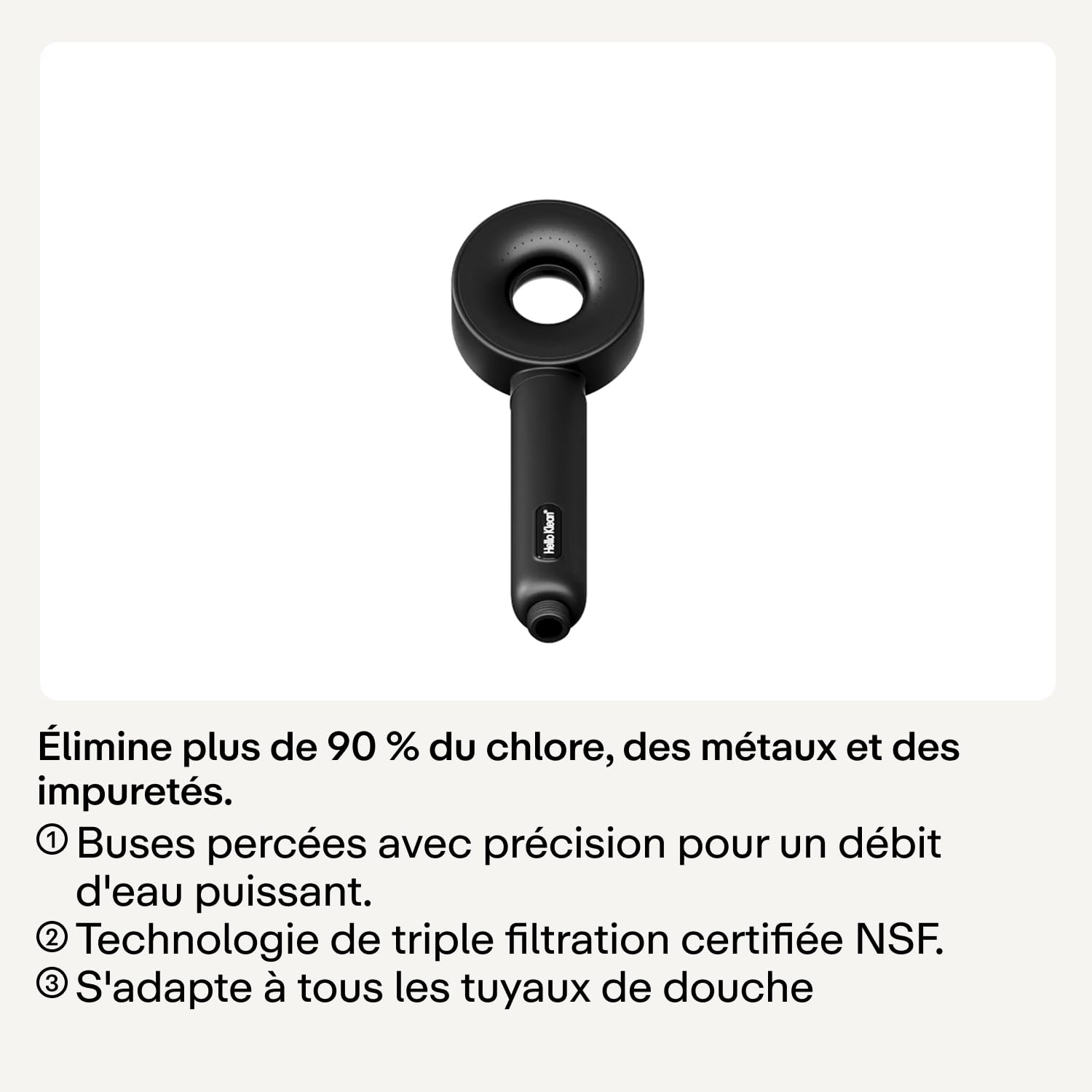Hello Klean Pommeau de douche noir - Filtre les métaux indésirables, le chlore et les impuretés présents dans l’eau - Améliore la qualité de la peau et des cheveux