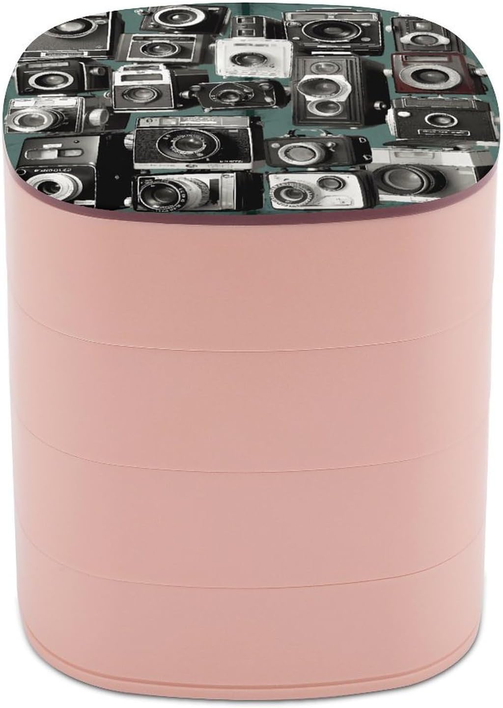 Fashionable Retro Cool Camera Collection Printed Rotating Jewelry Box, Efficient Storage of Your Dazzling Jewelry