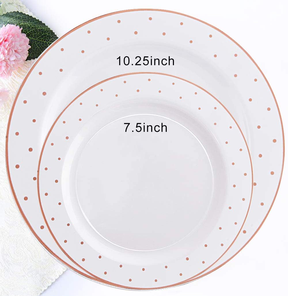 I00000 150 Piece Rose Gold Disposable Dinnerware Set-50 Rose Gold Plastic Plates Disposable-25 Rose Gold Plastic Silverware-25 Rose Gold Plastic Cups for Party Wedding