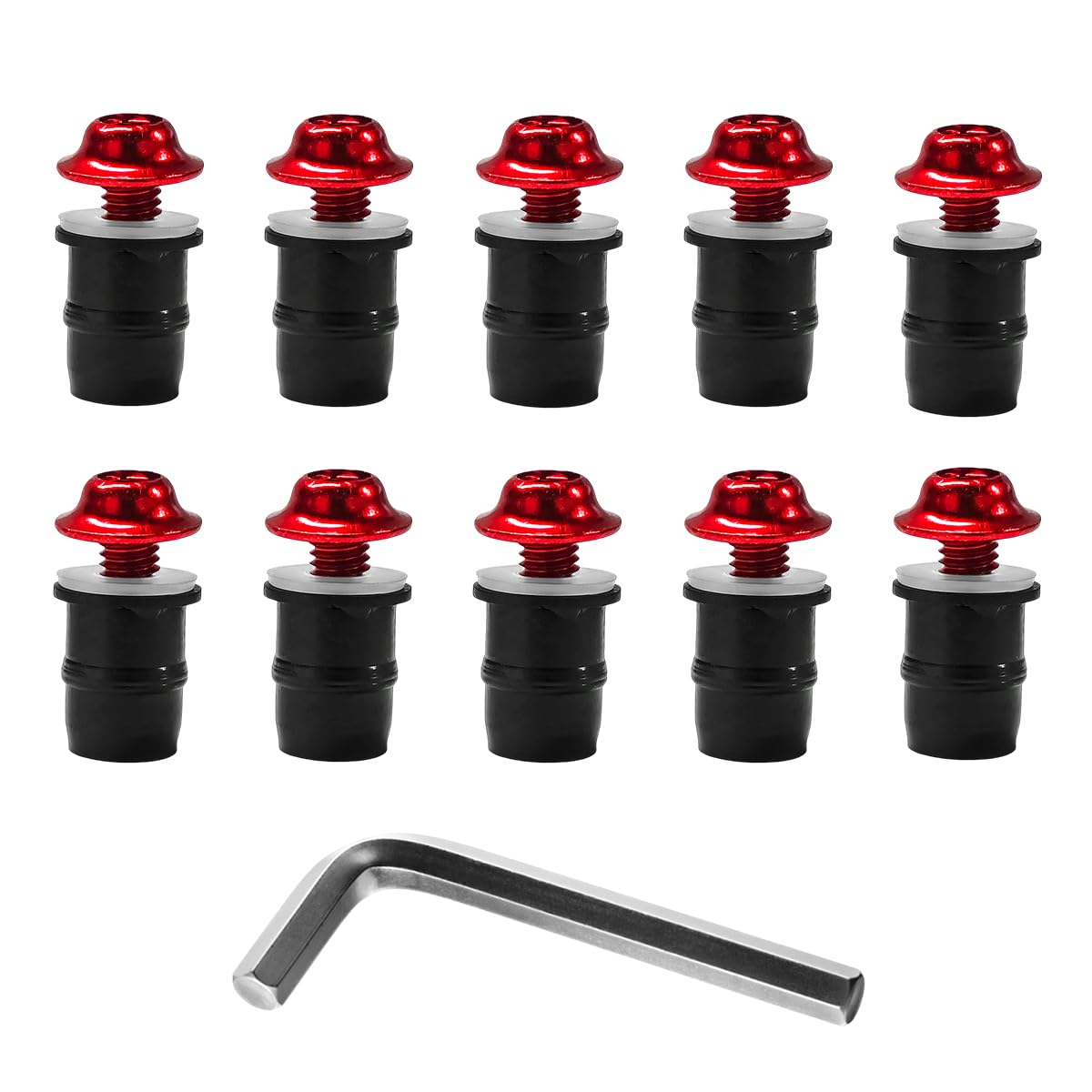 KVAEY 10 PCS Motorcycle Windshield Bolt Screw Kit, Aluminum Alloy Windscreen Mounting Bolt Screws, Universal Windshield Screws Bolts Nuts for Motorcycle Fairings, Car Accessories (Red)