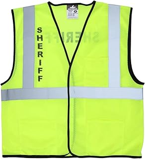 MCR Safety Luminator Series Hi Vis Reflective Lime Safety Vest w/Sheriff Logo, Medium, VCL2MLSHFM