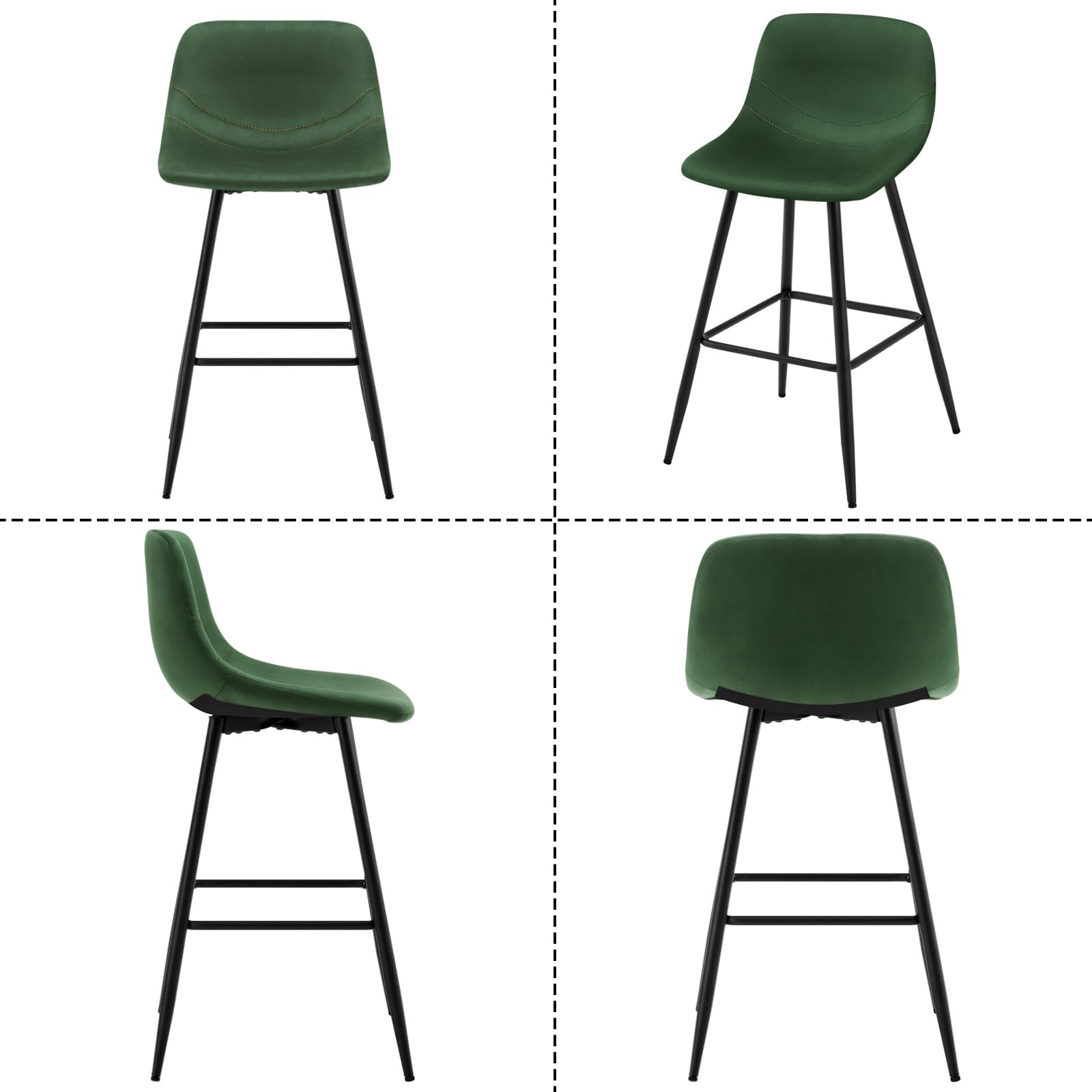 EUGAD Sgabelli Alto Set di 2, con Schienale, Velluto, Verde Scuro