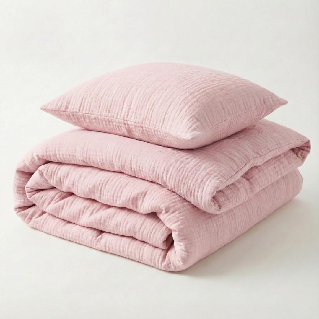 Mooskind Musselin Kinderbettwäsche 100x135 cm mit Kissenbezug 40x60 cm [Hellrosa] – 100% Bio Baumwolle & Ökotex geprüft – Musselin Bettwäsche Kinder Set für Mädchen & Jungen – Made in Europe