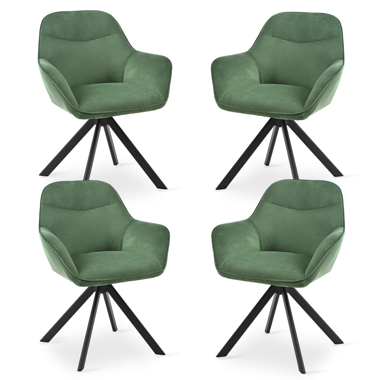 Goeurvant 360° Swivel Dining Chairs Set of 4, Upholstered Armchairs with Metal Legs, Modern Kitchen Chairs for Living Room, Office & Vanity, Green