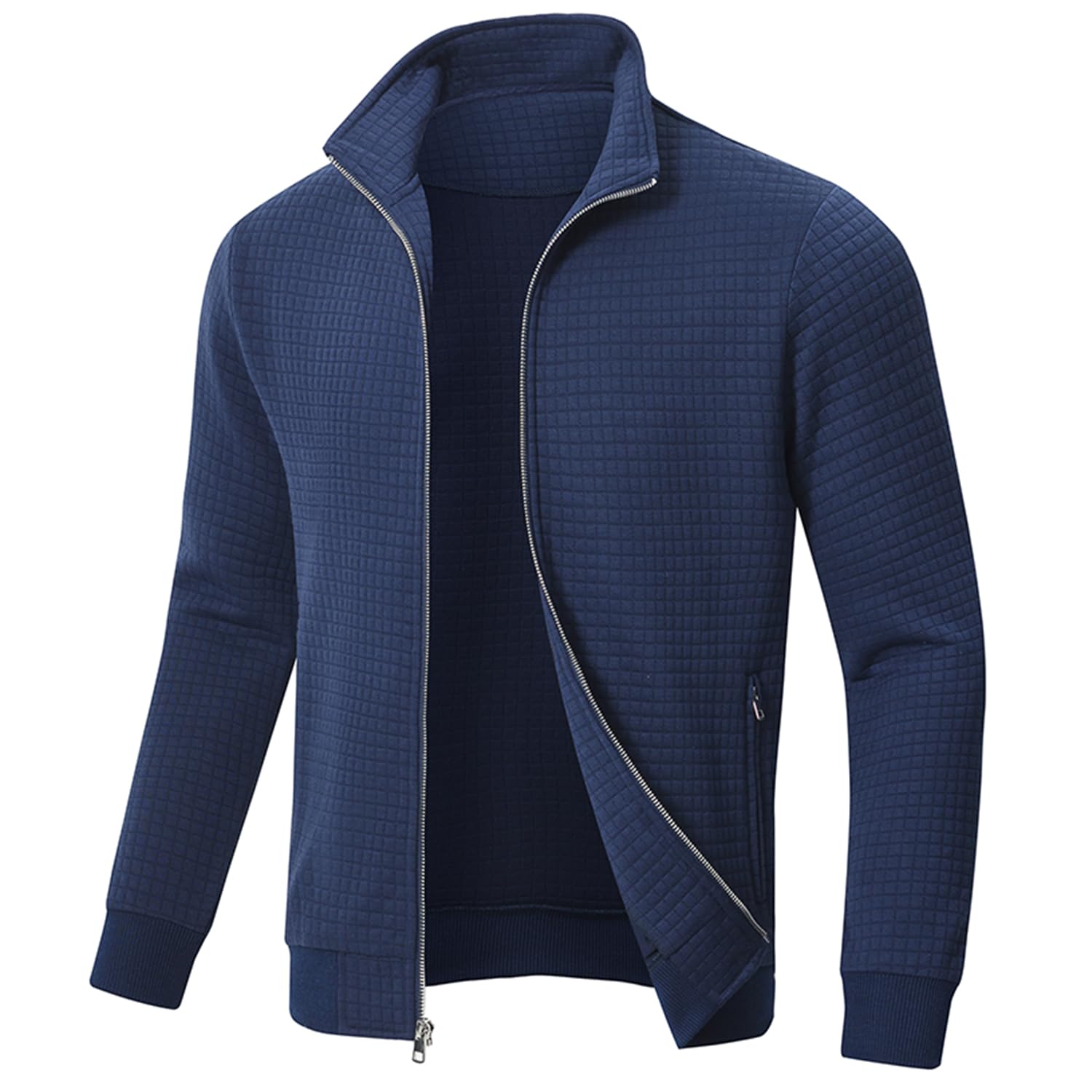 Huayuzh Jacke Herren übergangsjacke Winter Karierten Jacquard Alltag Freizeit Leicht Jacken mit Reißverschlusstasche Marine XL