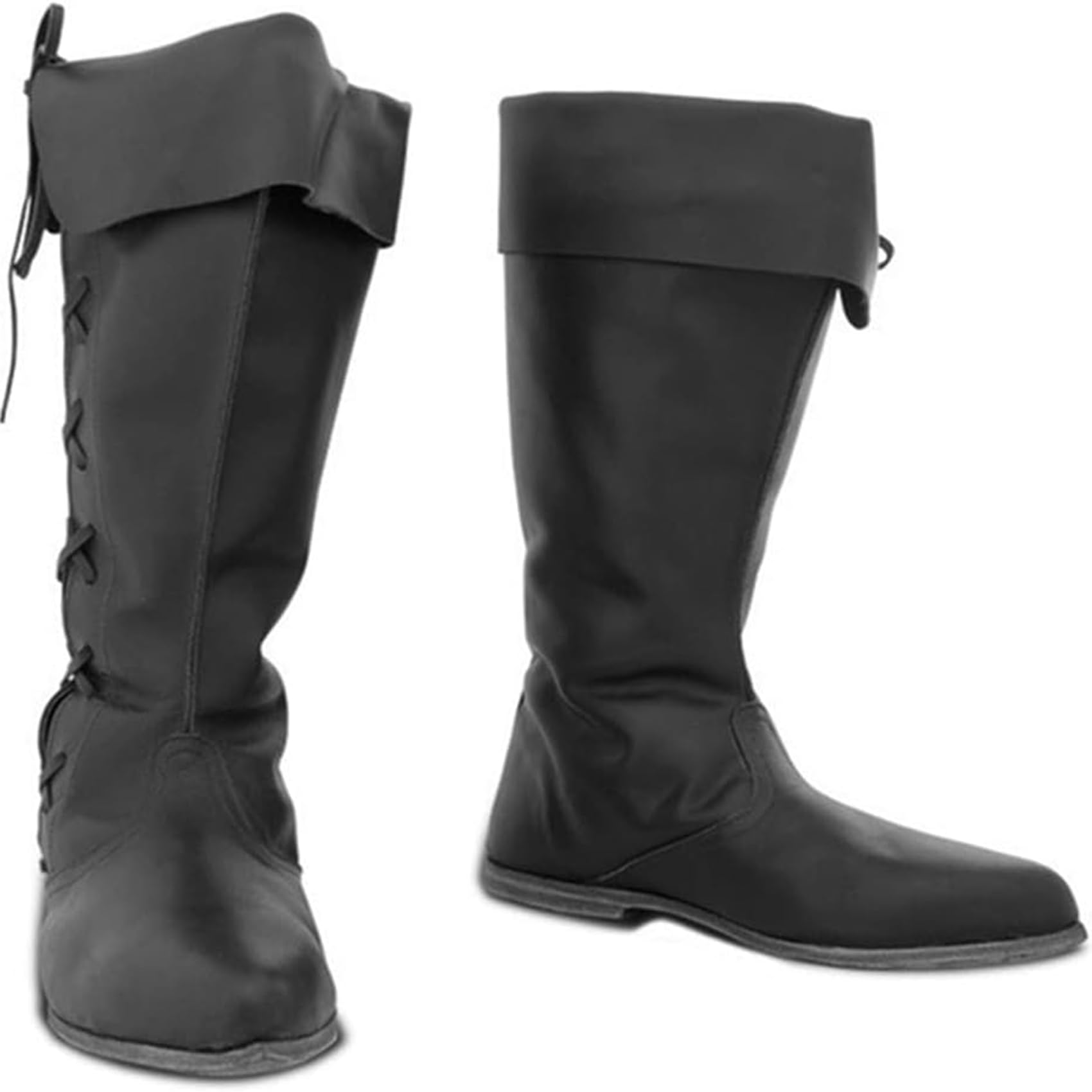 DJFOG Męskie średniowieczne buty rycerskie vintage rycerz piracki wysokie buty ze skóry PU, kowbojskie buty, Halloween, akcesoria do kostiumu cosplay