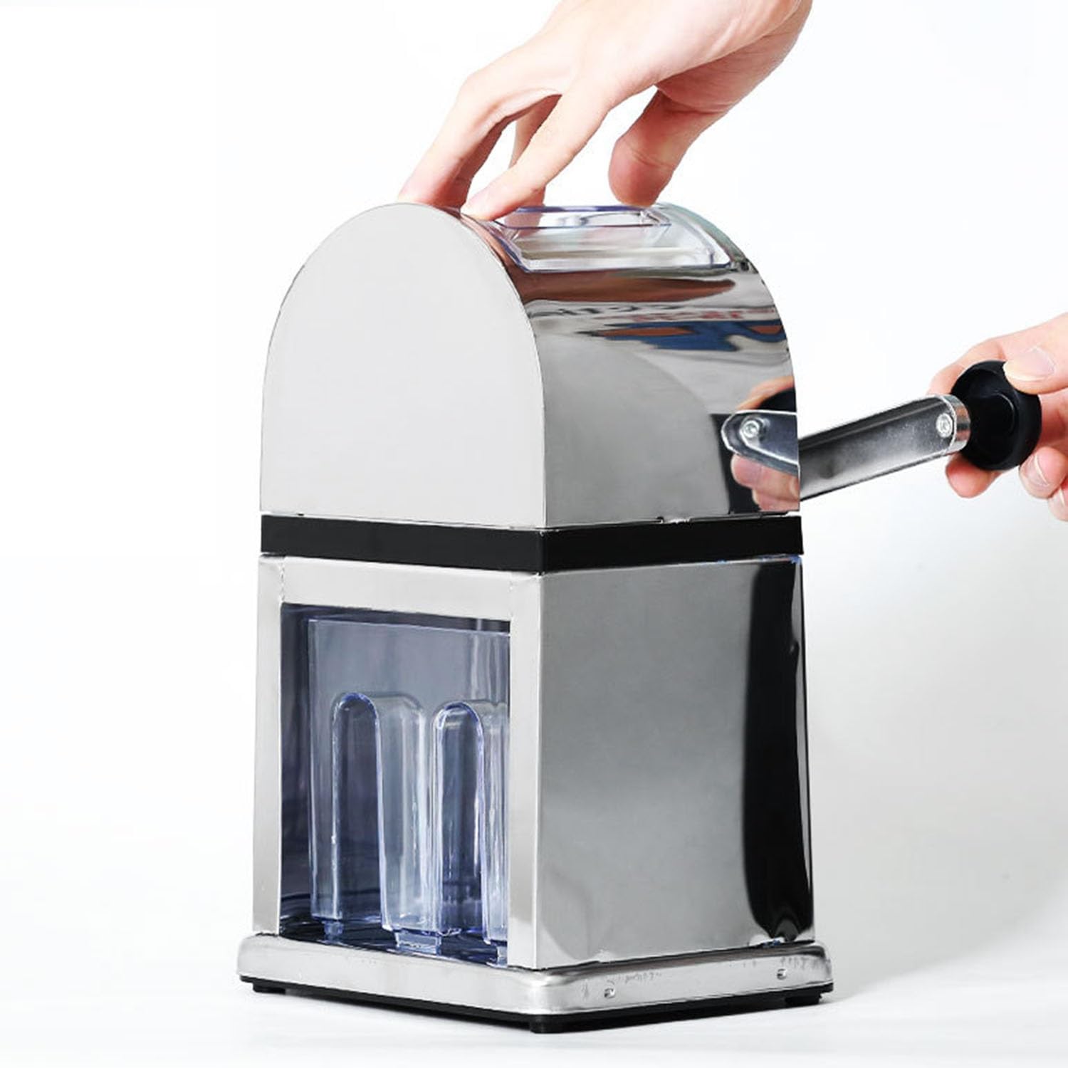 Trituradora de hielo manual, máquina de cono de nieve con manivela para el hogar, bar y cocina con cubierta transparente y herramienta de cuchara para un uso fácil